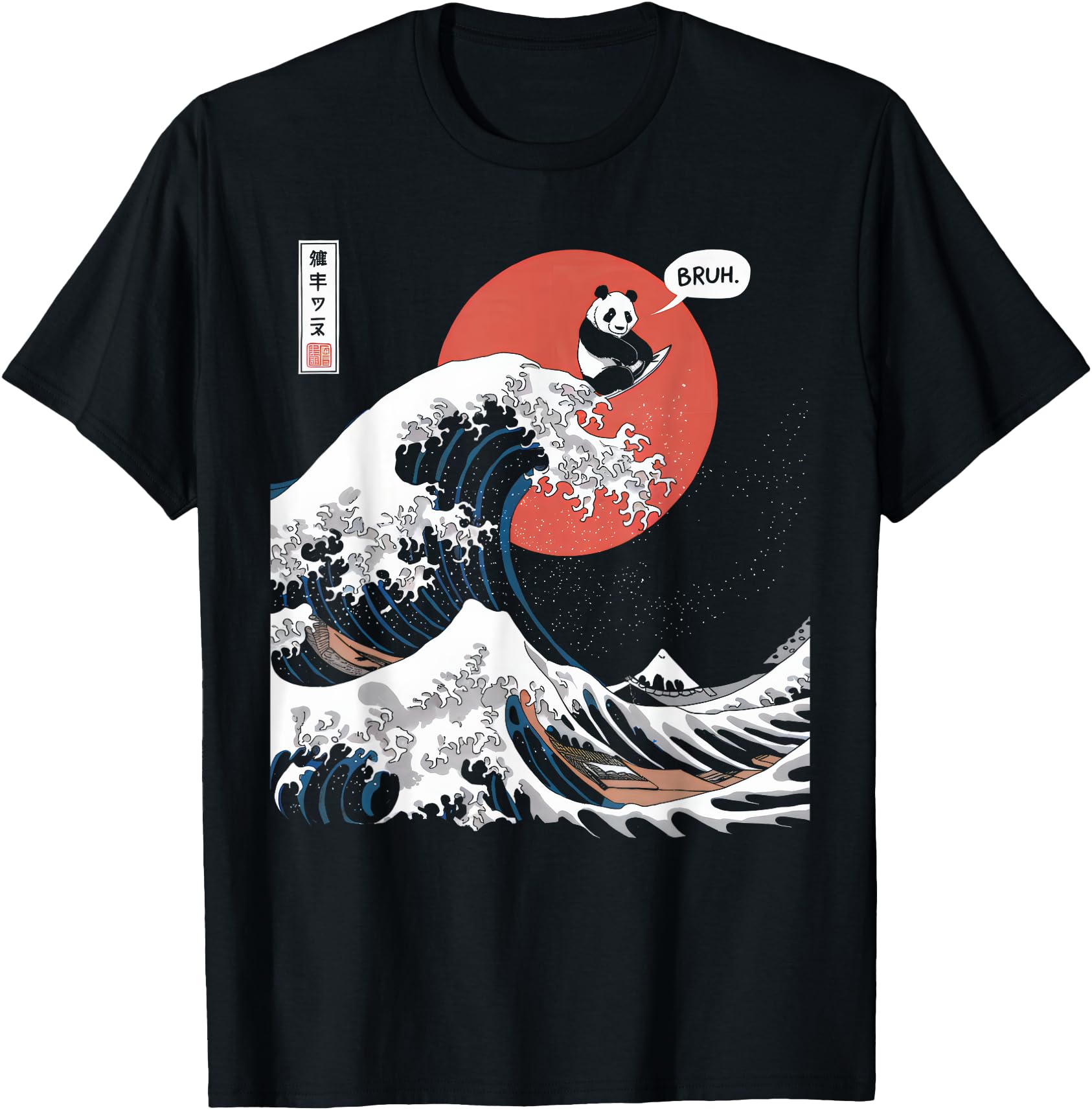 Bruh The Great Wave Kanagawa Funny Japanese Surfing Panda
