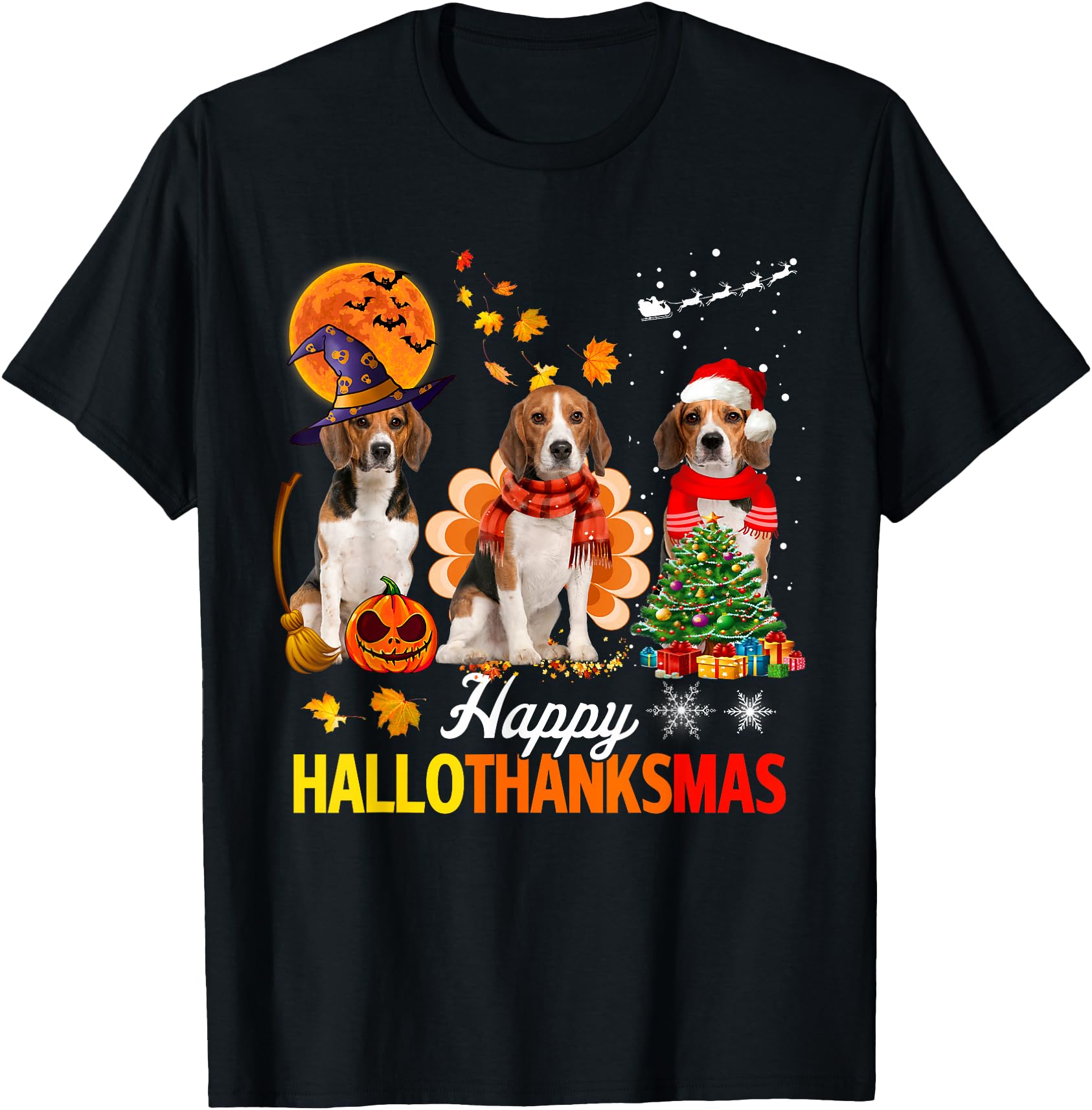 Cute Beagle Happy Hallothanksmas Halloween Thanksgiving Xmas