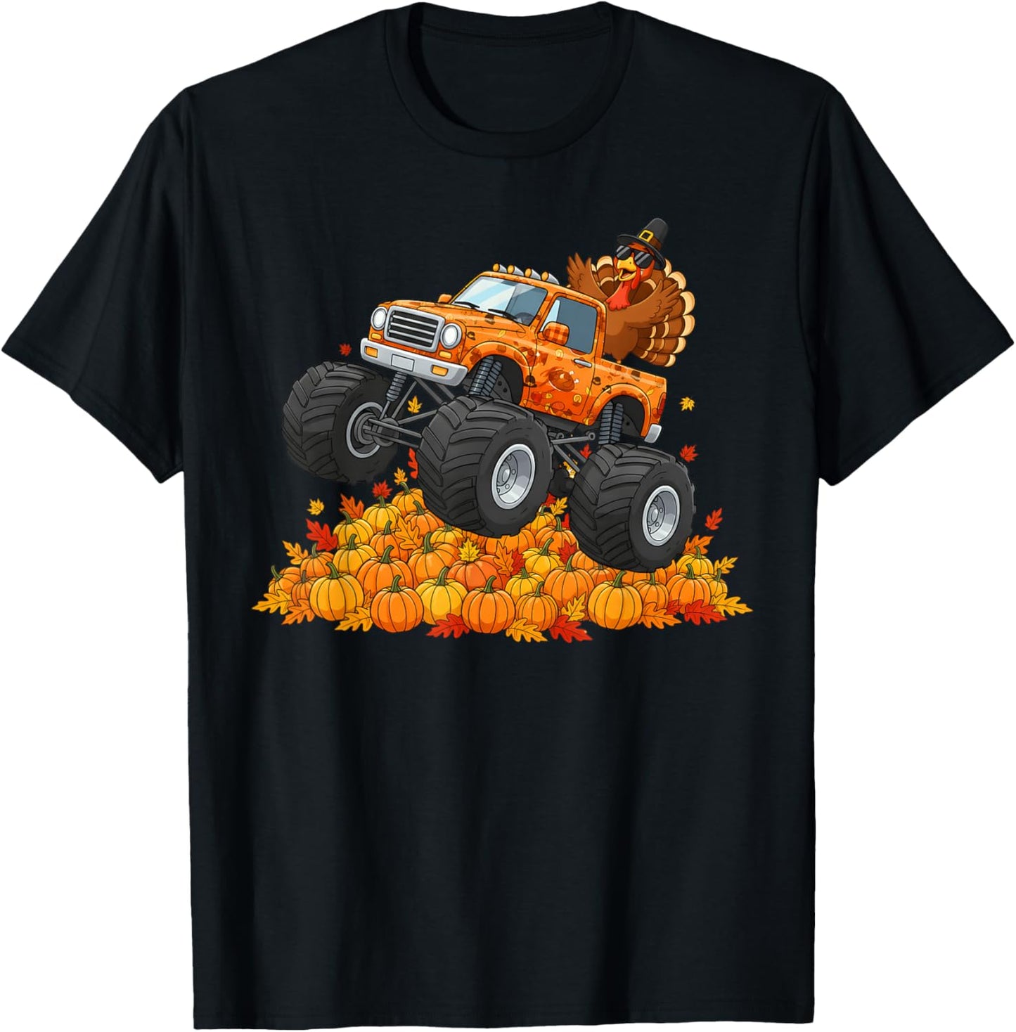 Turkey Riding Monster Truck Pumpkin Happy Thanksgiving Boys