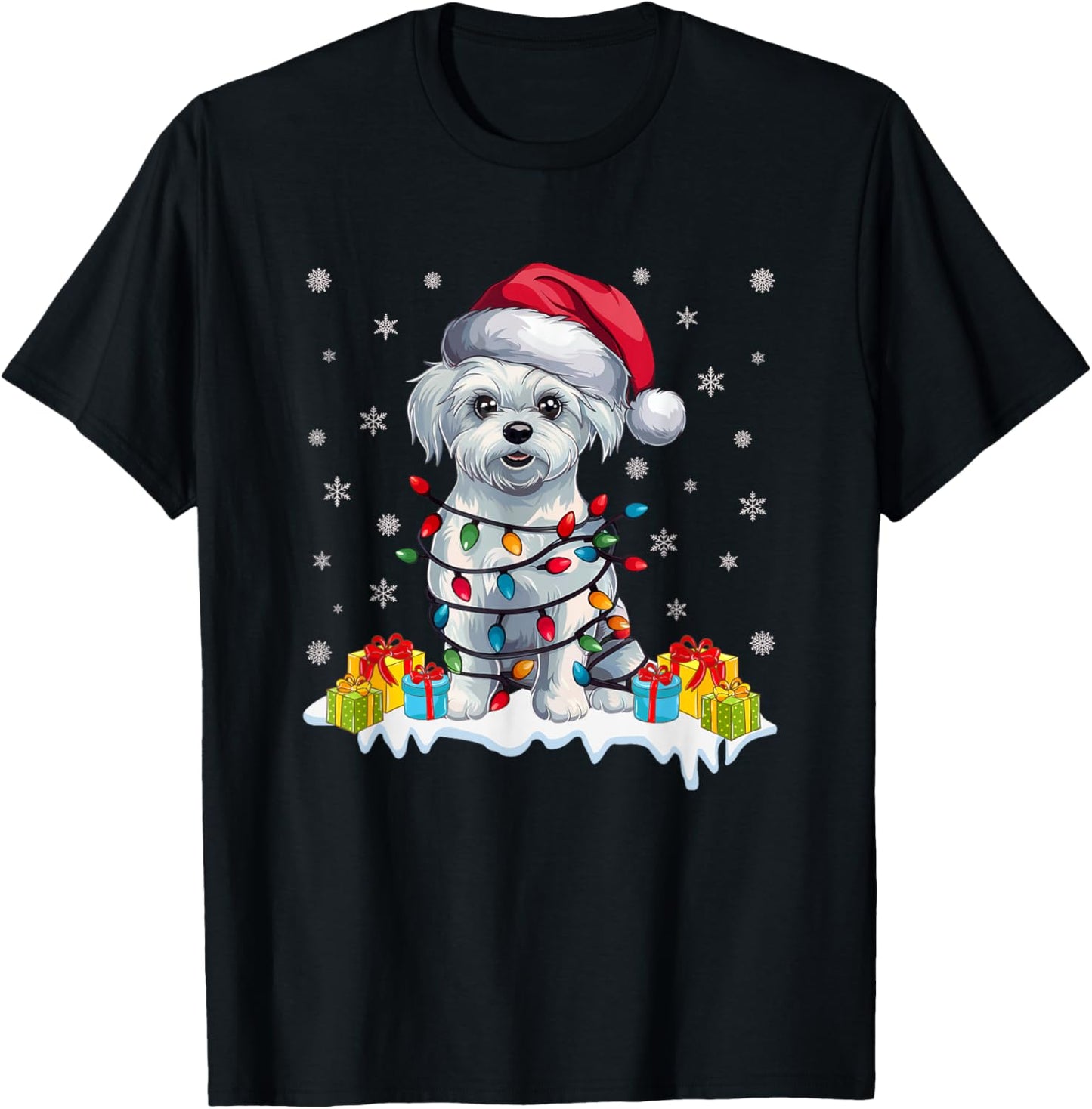 Xmas Lighting Maltese Dog Wearing Santa Hat Ugly Christmas