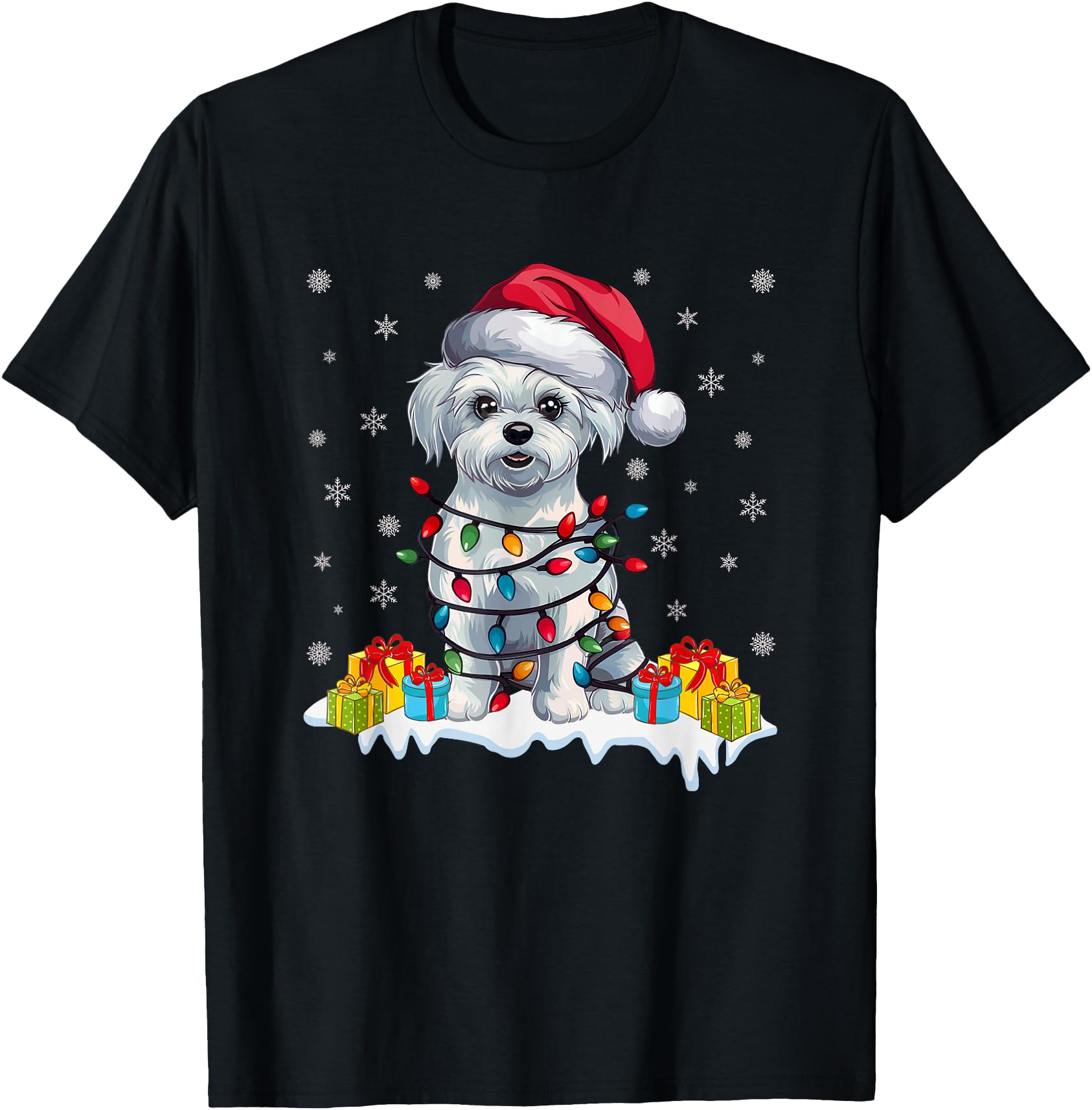 Xmas Lighting Maltese Dog Wearing Santa Hat Ugly Christmas