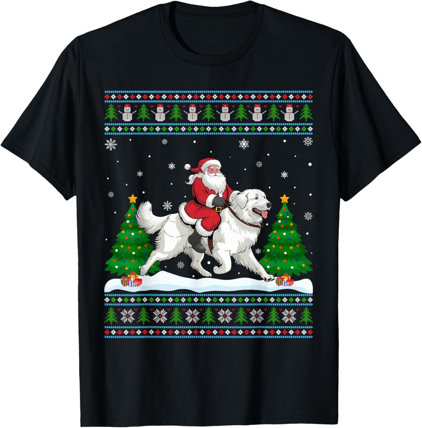 Ugly Xmas Tree Santa Riding Great Pyrenees Dog Christmas T-Shirt for Men Women Kids