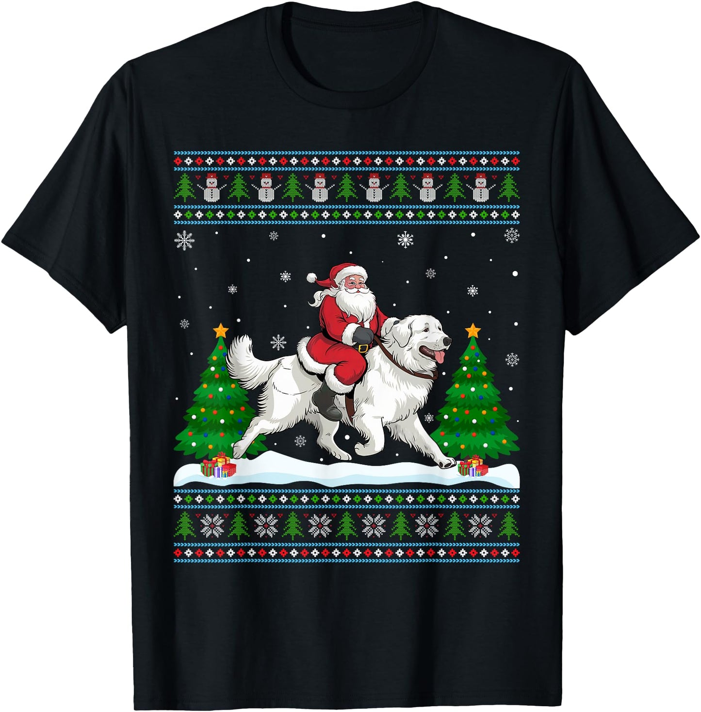 Ugly Xmas Tree Santa Riding Great Pyrenees Dog Christmas T-Shirt for Men Women