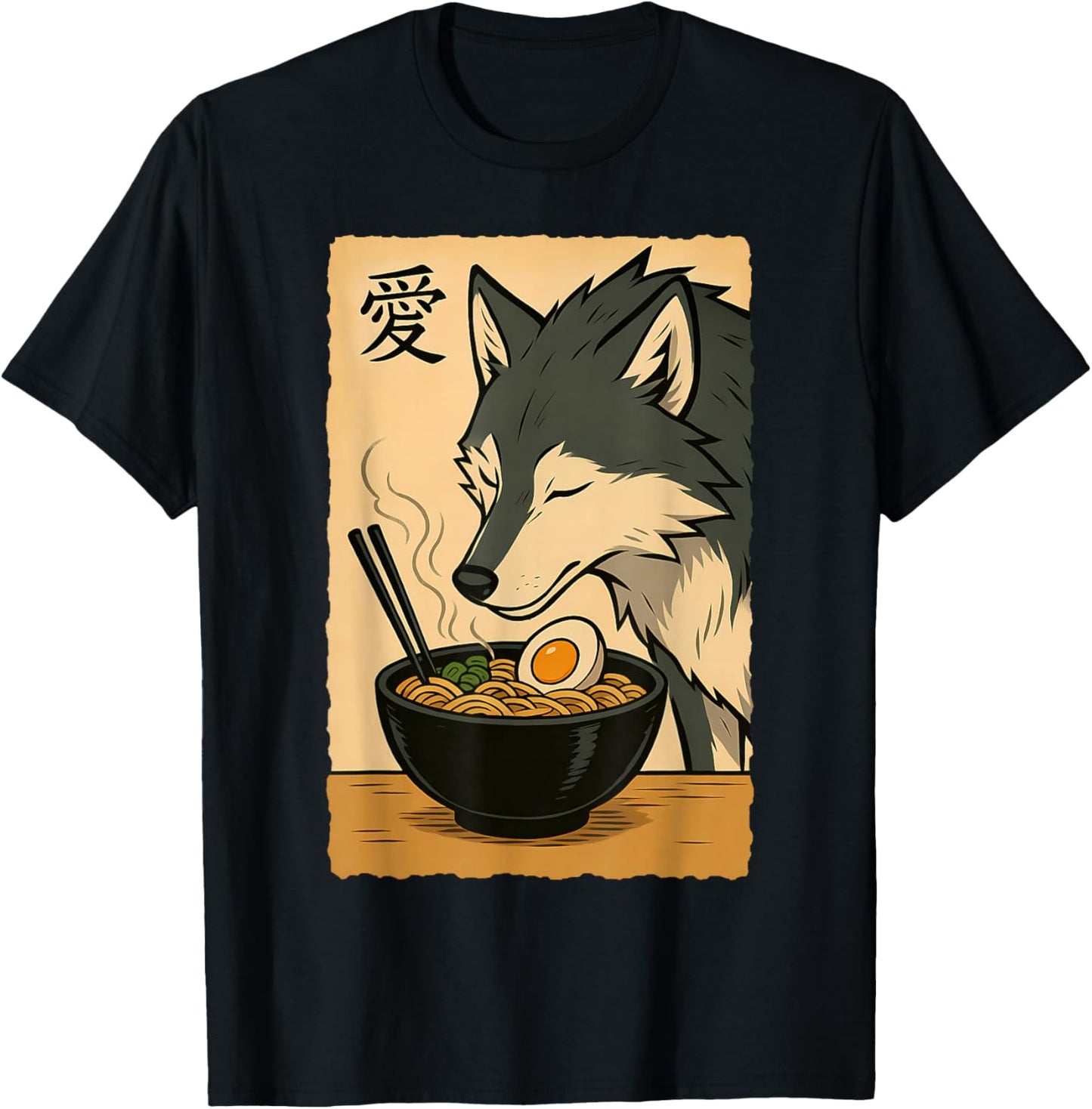 Funny Wolf Ramen Graphic Tee Japanese Art Kawaii Anime Wolf