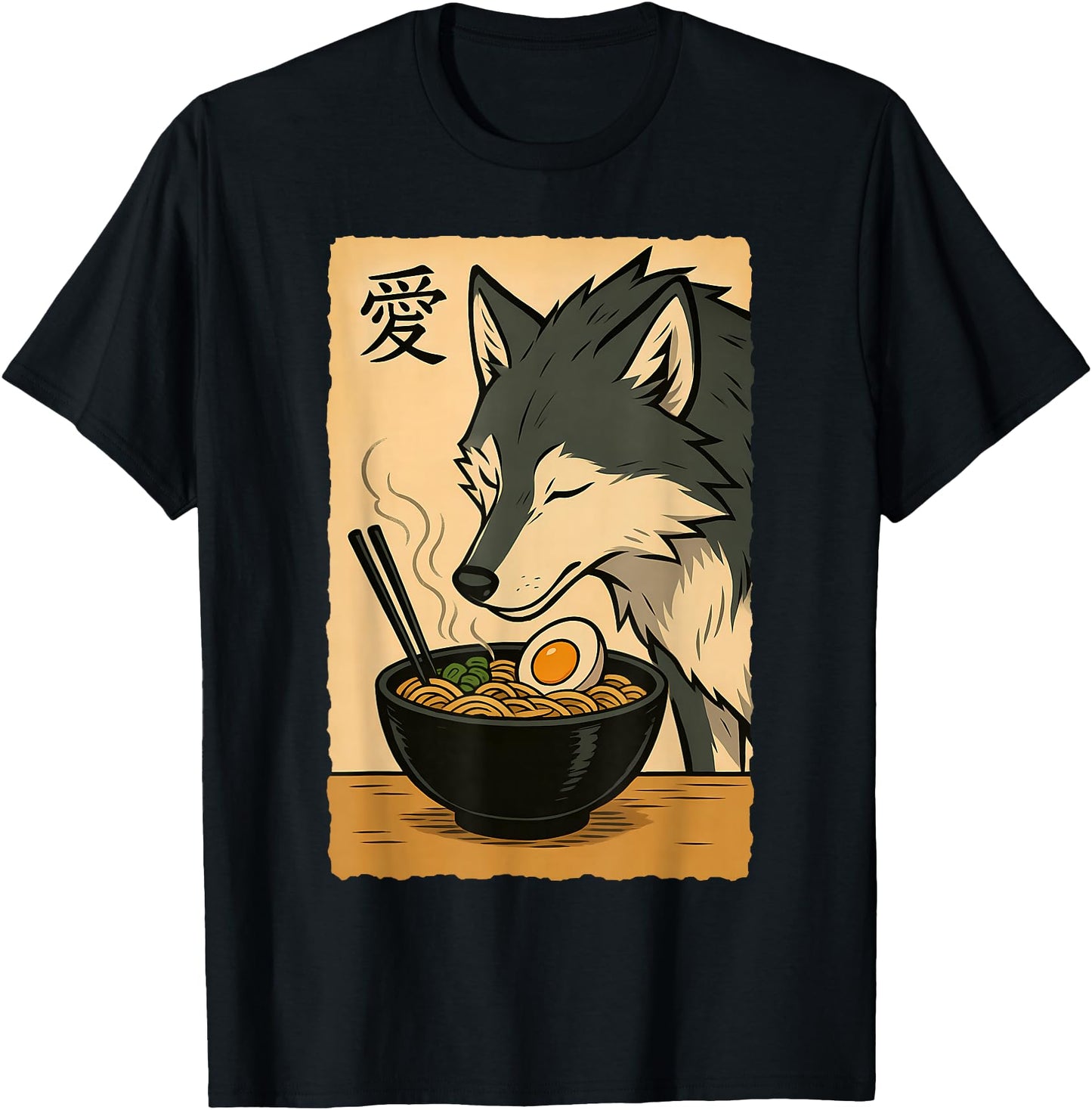 Funny Wolf Ramen Graphic Tee Japanese Art Kawaii Anime Wolf