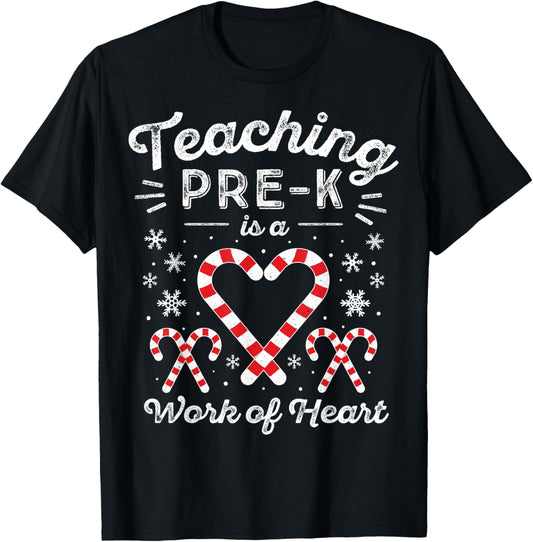 Christmas Candy Cane Work of Heart Preschool & Pre-K Teacher T-Shirt for Men Women Kids