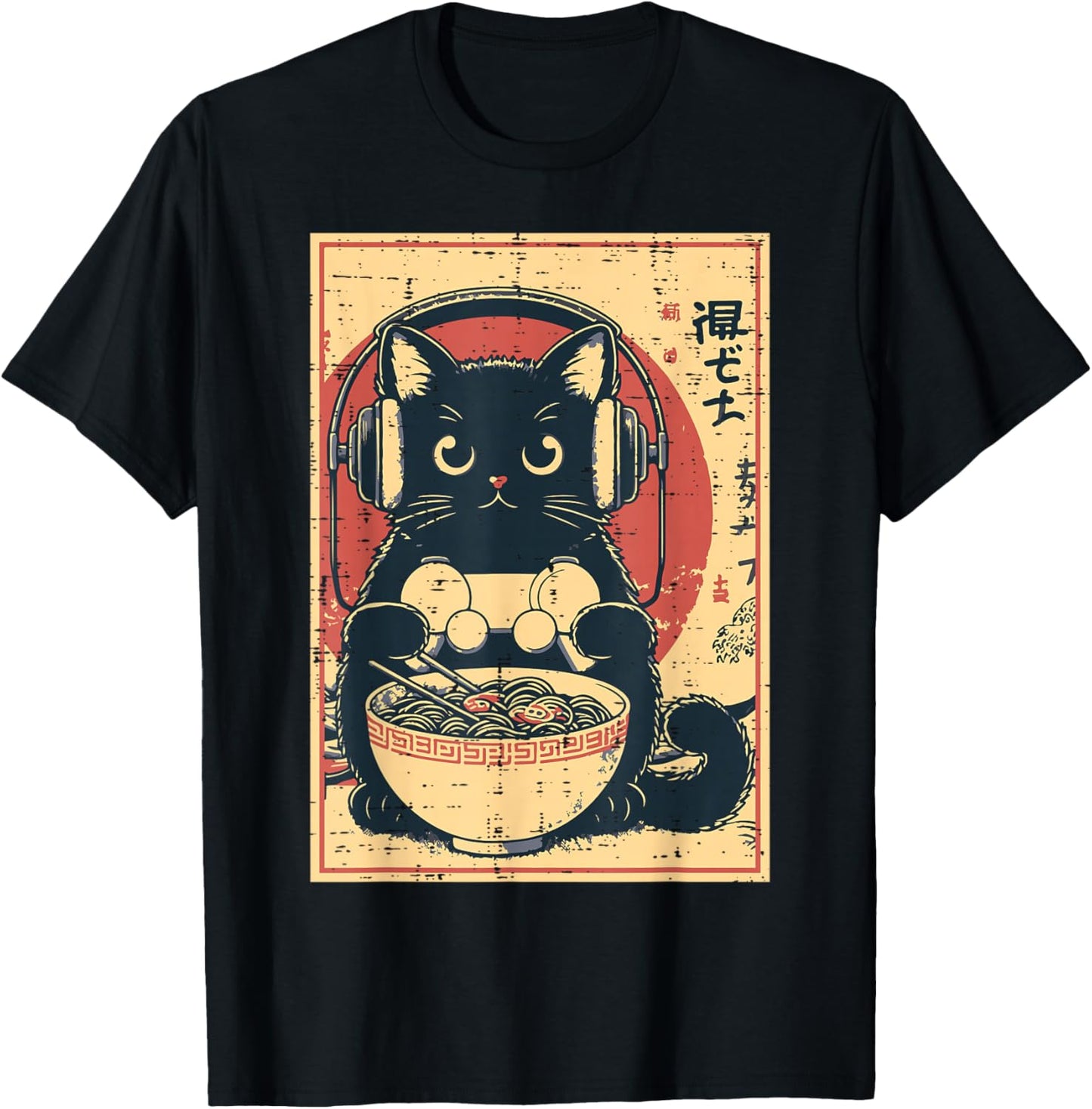 Japanese Cat Gamer Controller Ramen Gaming Art Men Boys Kids