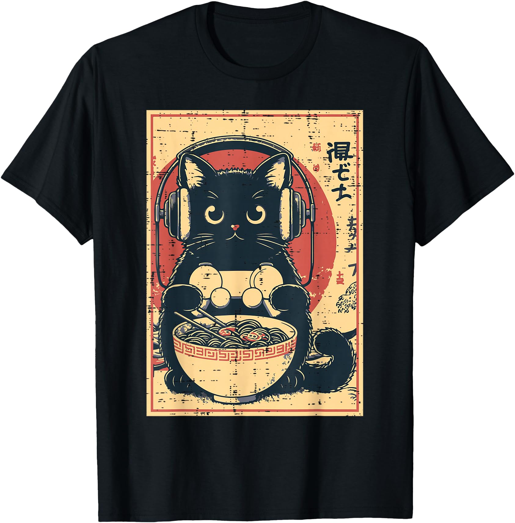 Japanese Cat Gamer Controller Ramen Gaming Art Men Boys