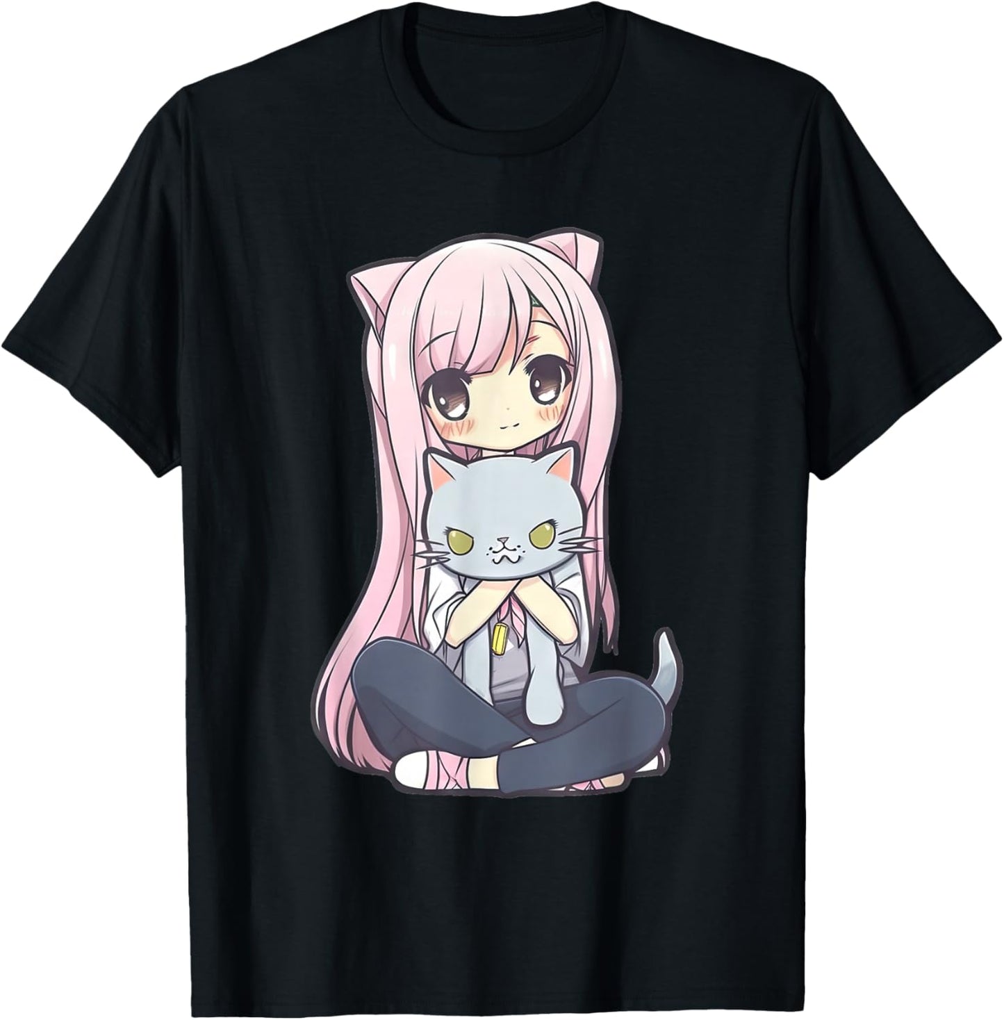 Anime and Cats Kawaii Cute Teen Otaku Girl with Cat