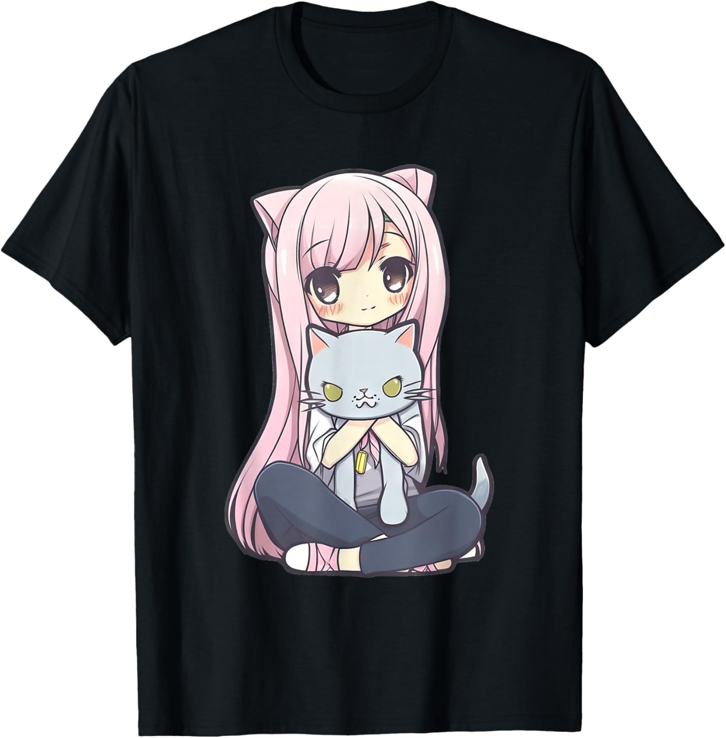 Anime and Cats Kawaii Cute Teen Otaku Girl with Cat