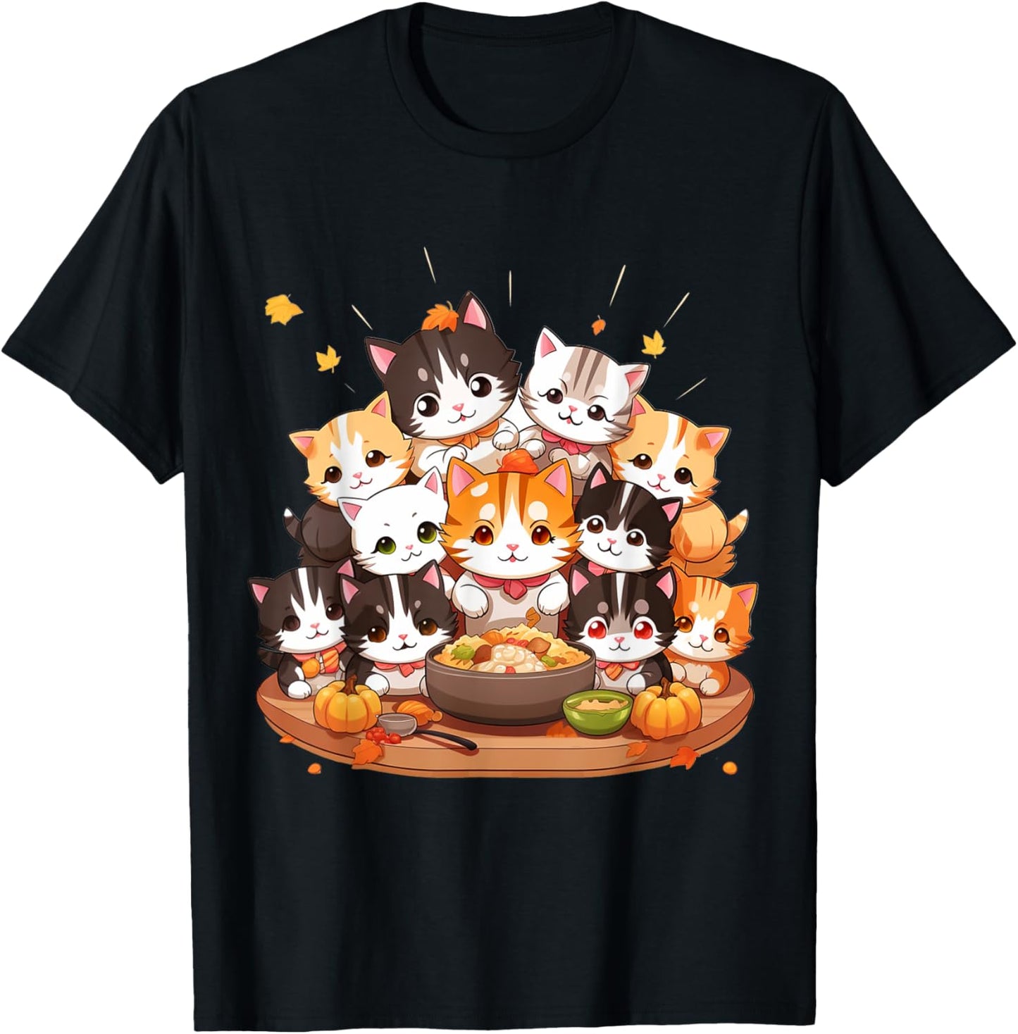 Cute funny cats celebrating thanksgiving autumn dinner