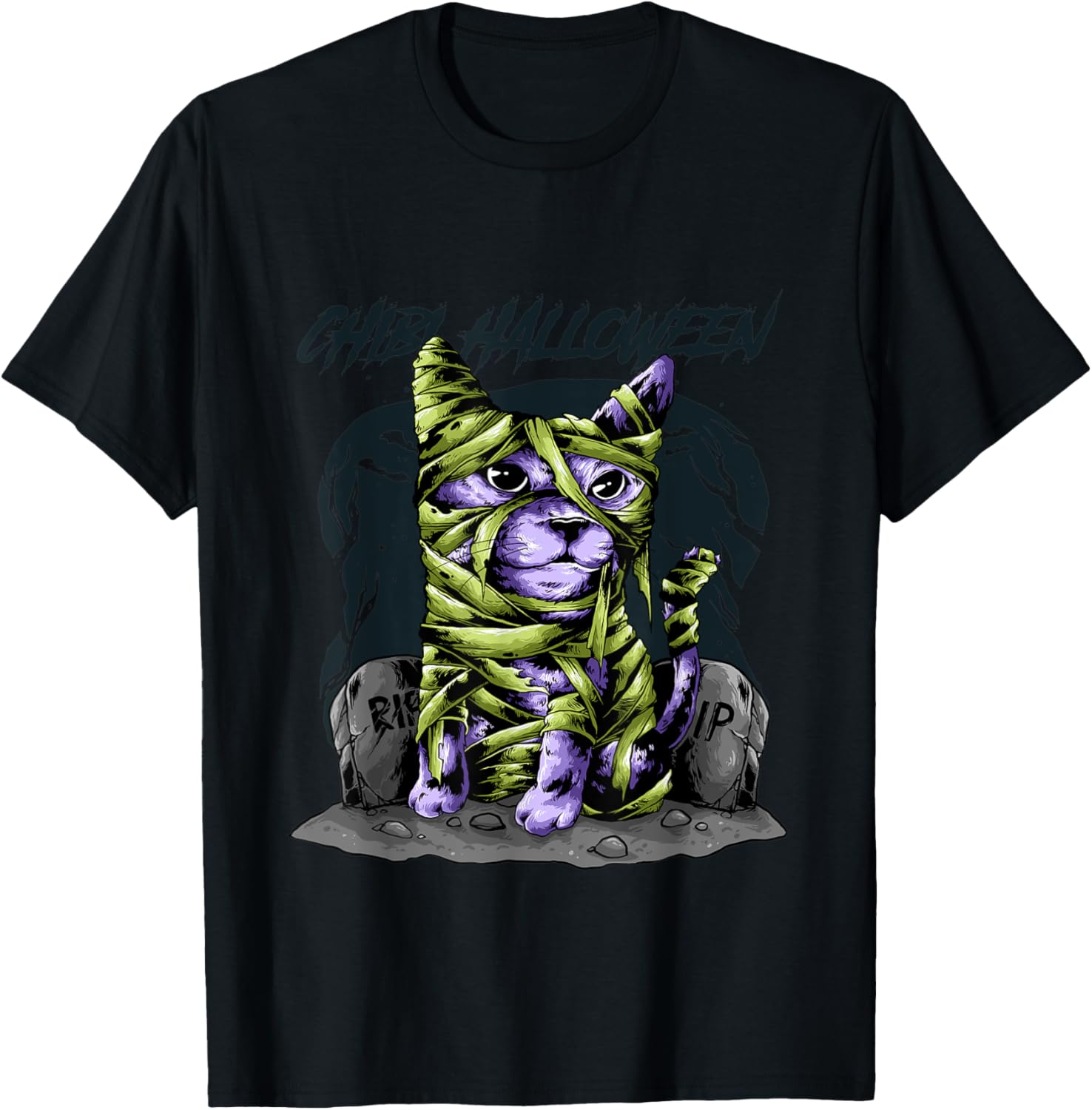 Halloween Cat T-Shirt Scary Cute Kuwaii Chibi T-Shirt for Men Women