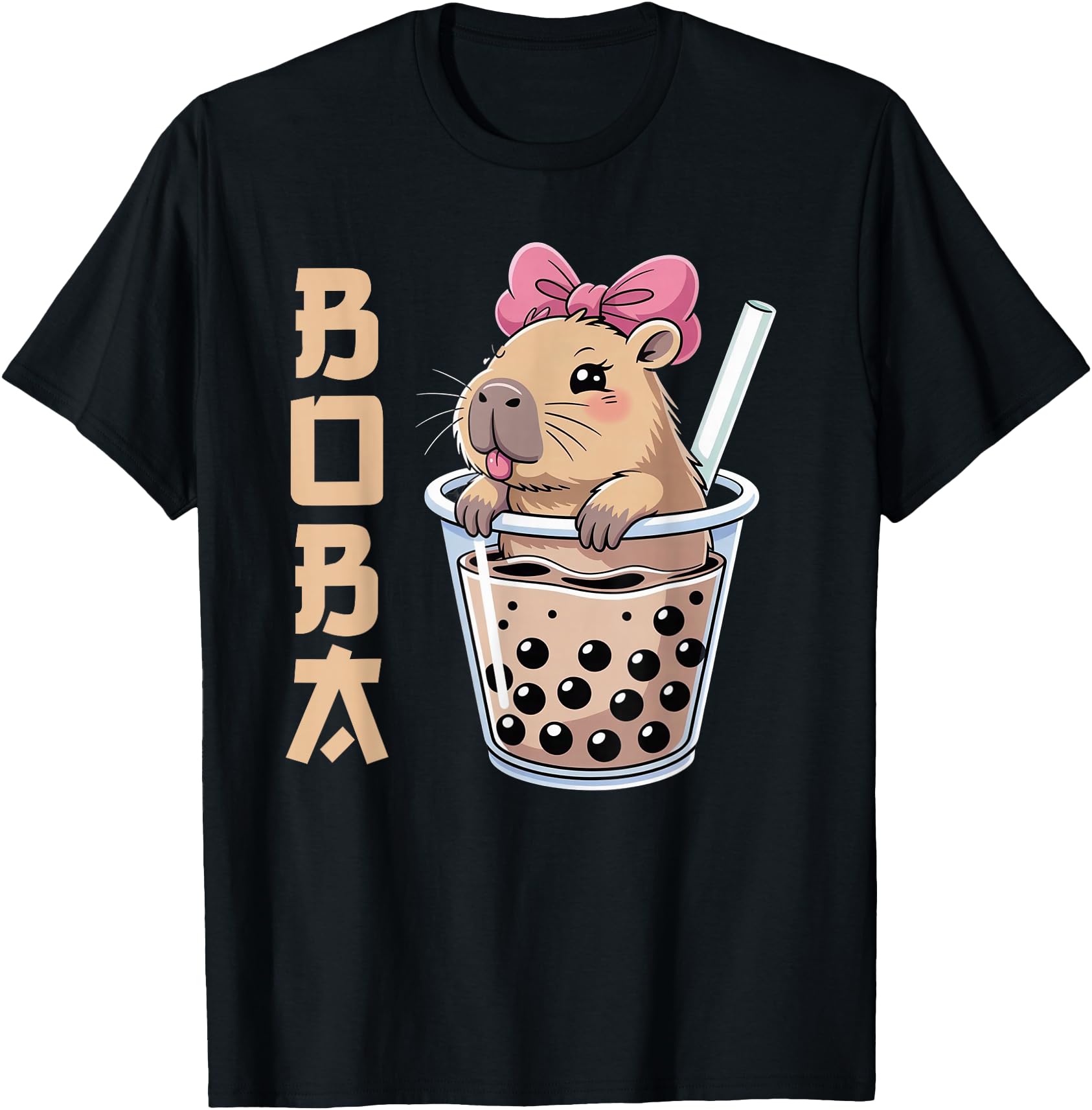 Kawaii Anime Capybara Drinking Boba Tea Pink Coquette Bow