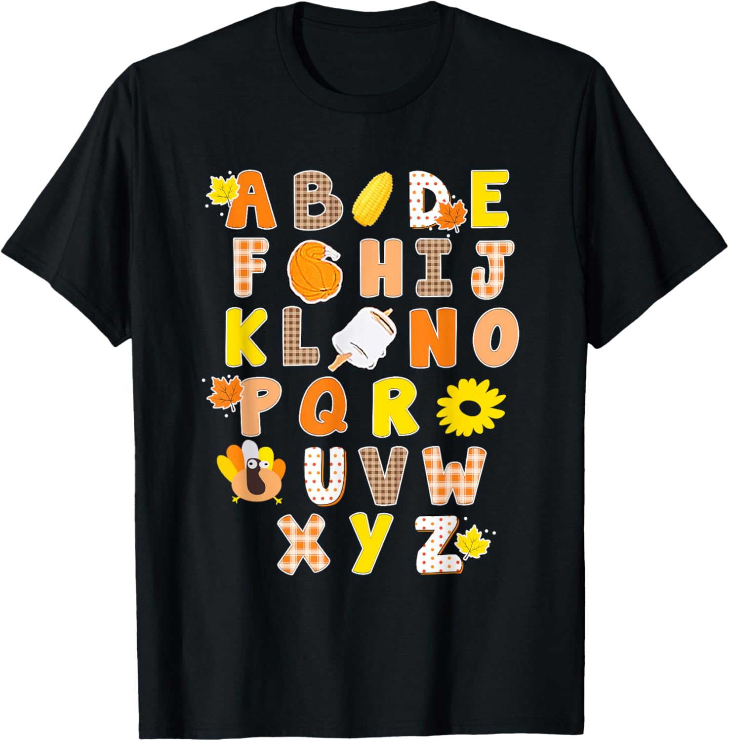 Alphabet Funny Turkey Thanksgiving Costume Preschool Teacher Men Women T-Shirt
