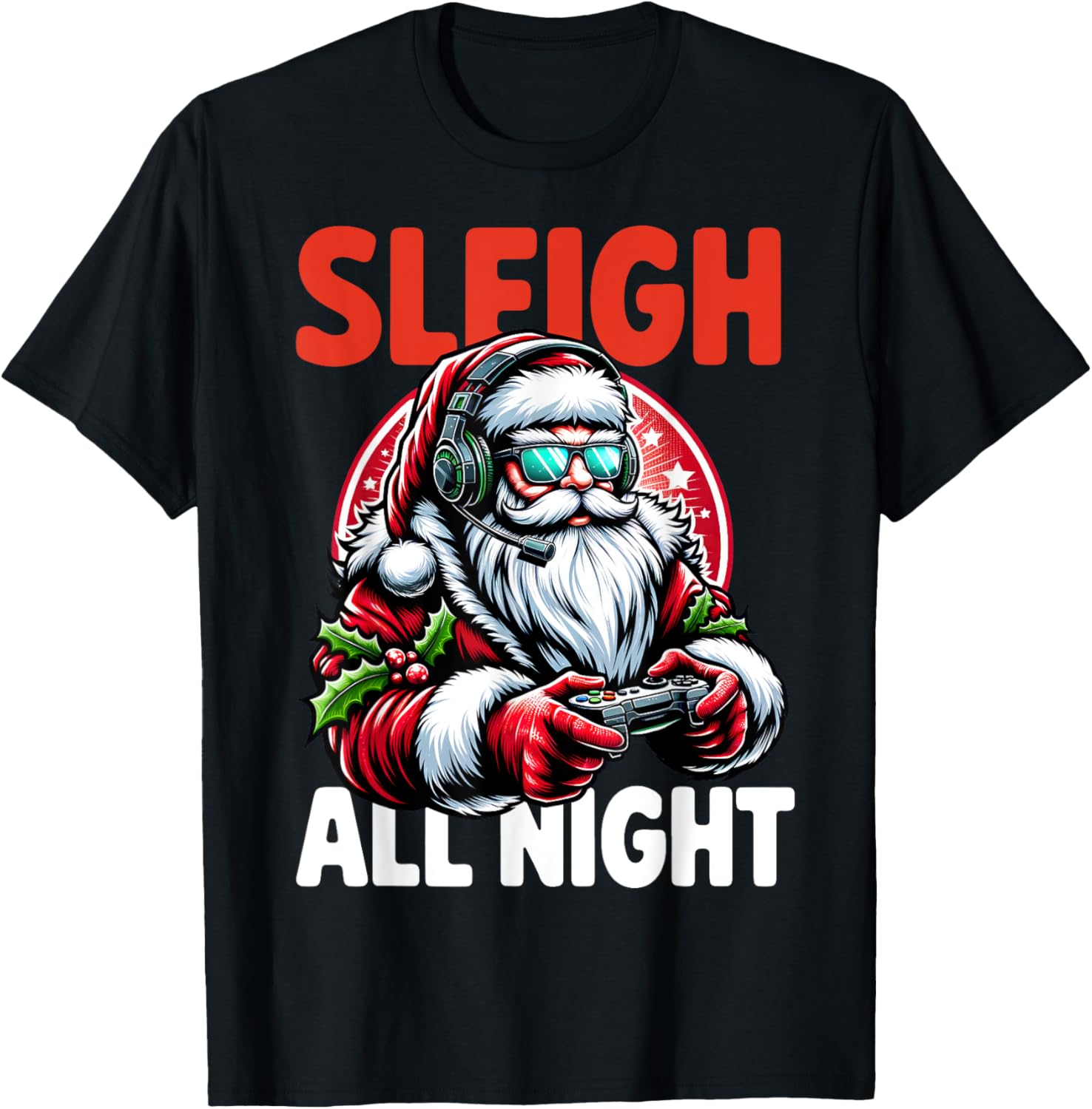 Christmas Gamer Boys Sleigh All Night Video Game Santa Xmas
