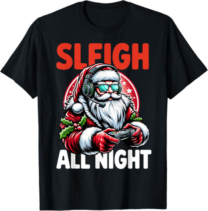 Christmas Gamer Boys Sleigh All Night Video Game Santa Xmas