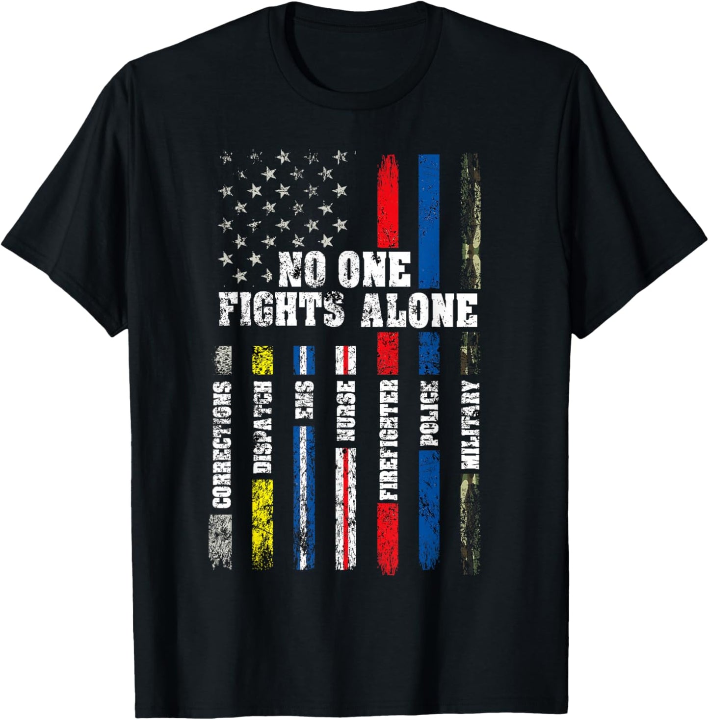 AMERICAN Flag Thin Line Police Fire Military Nurse Responder T-Shirt