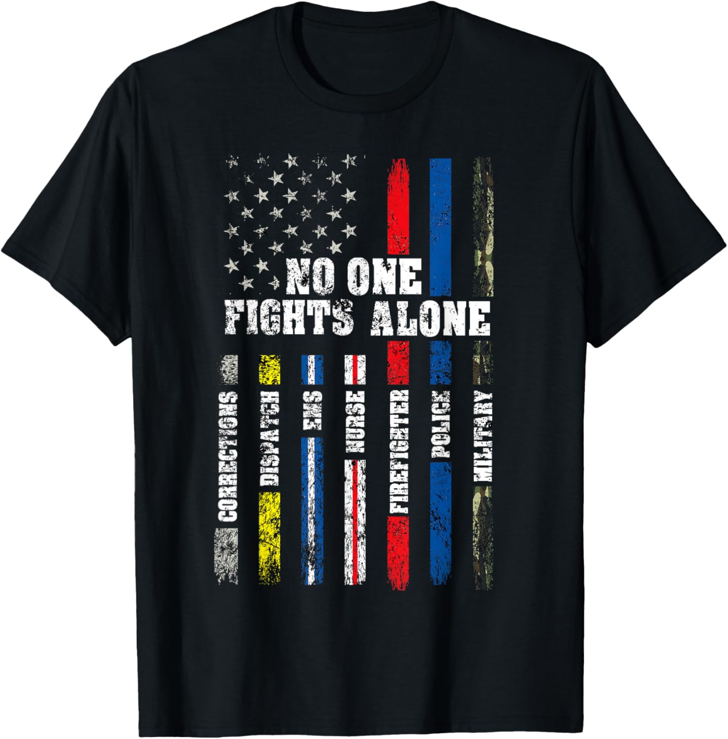AMERICAN Flag Thin Line Police Fire Military Nurse Responder T-Shirt