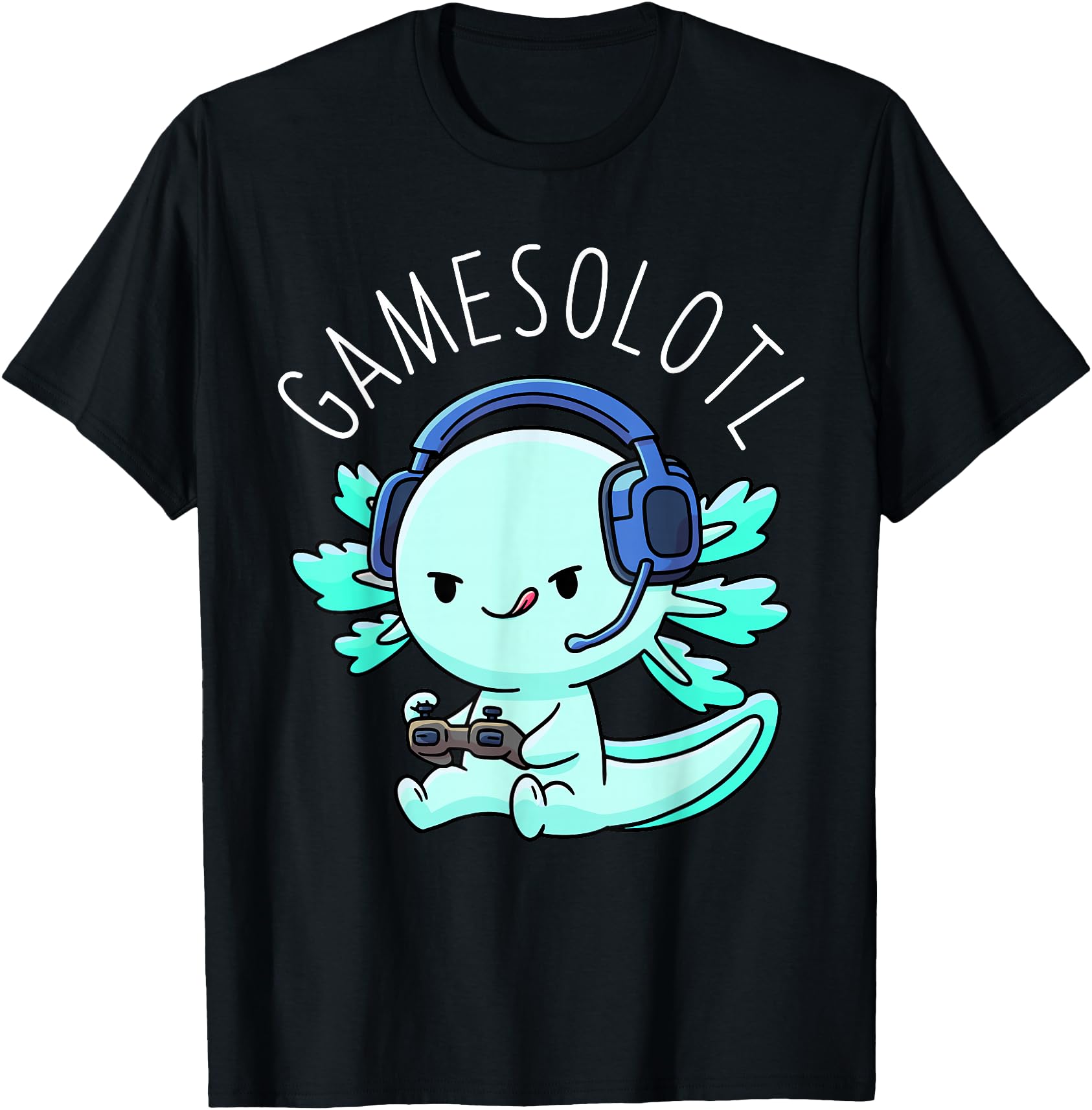 Otaku Lifestyle Threads Shirt Co. Gamesolotl Axolotl Gamer Anime Gifts Kawaii Boys Girls T-Shirt, Black