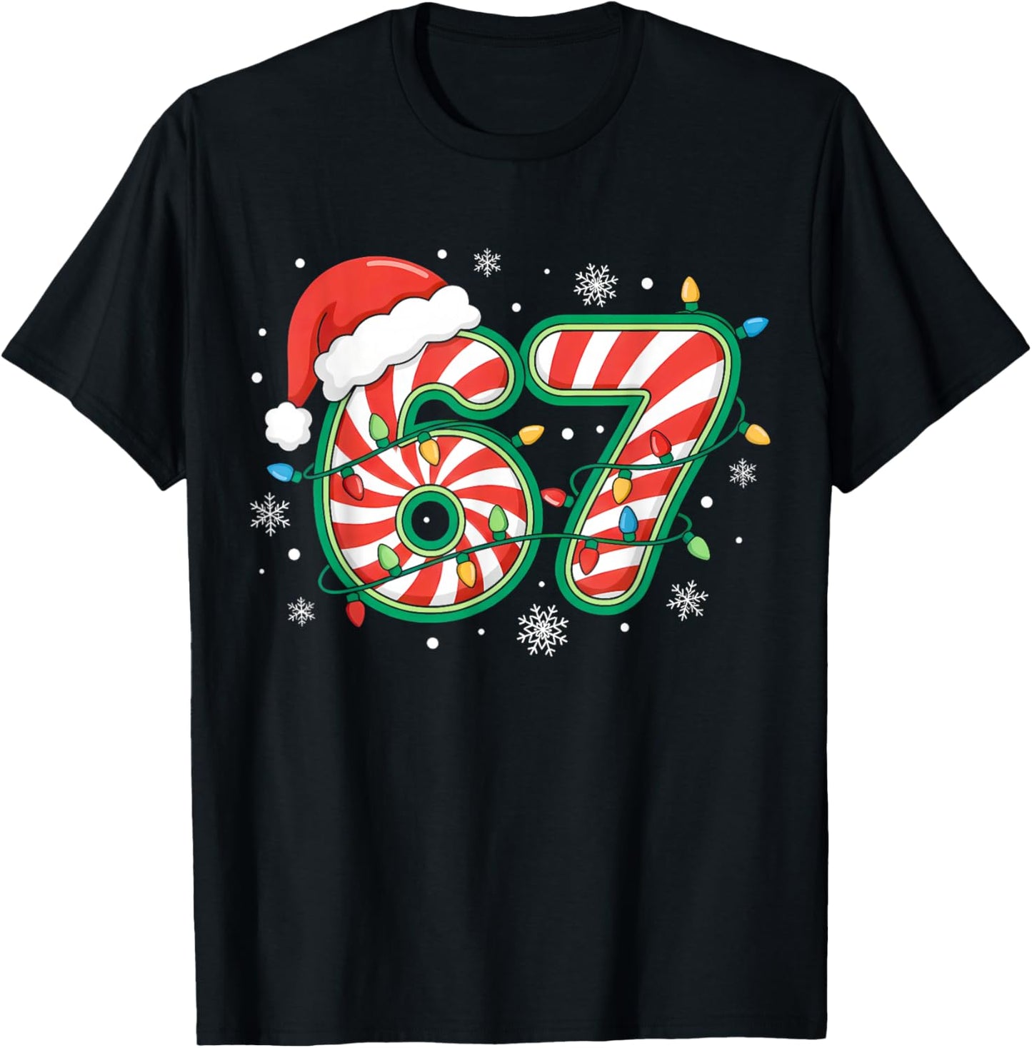 Christmas 67 Six Seven Meme Candy Cane Santa Hat Xmas Lights
