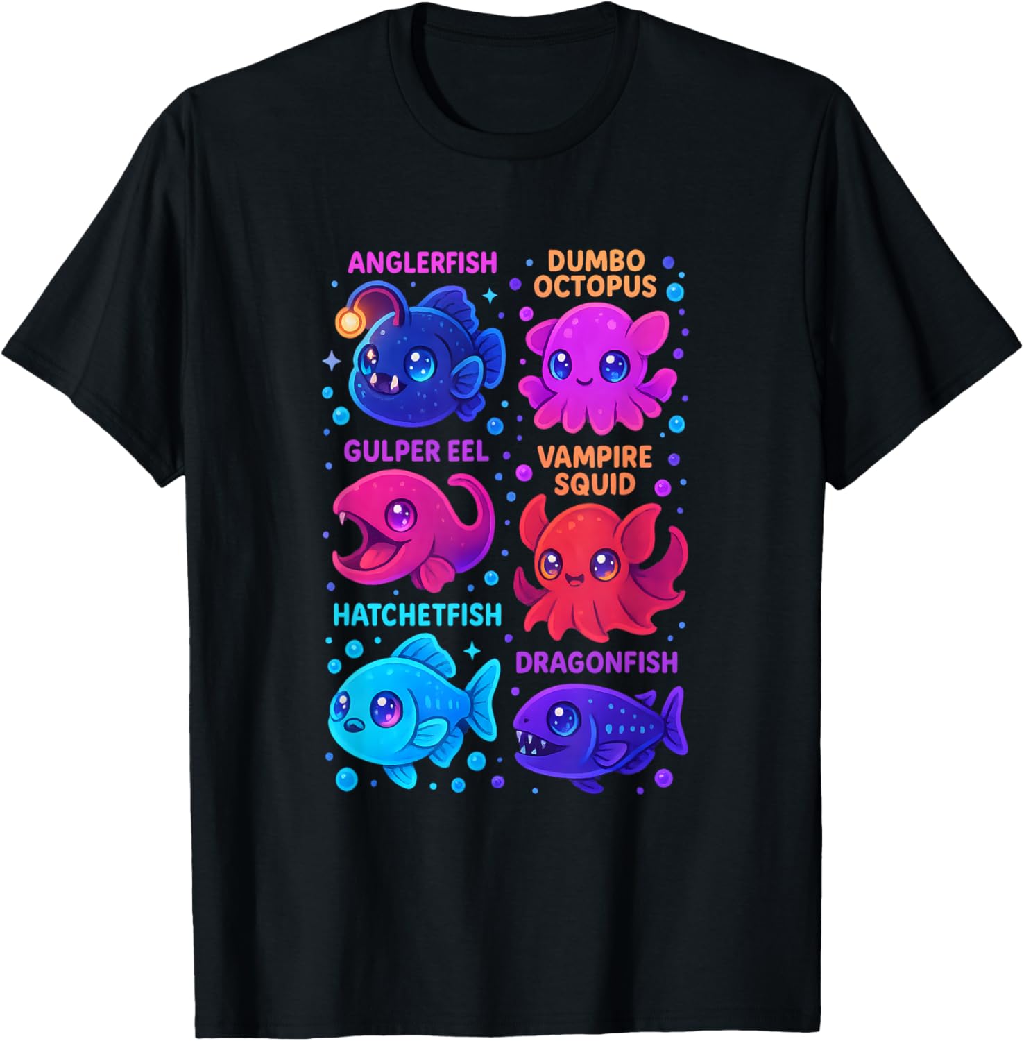 Chibi Deep Sea Creatures Grid Cute Anglerfish and Dumbo