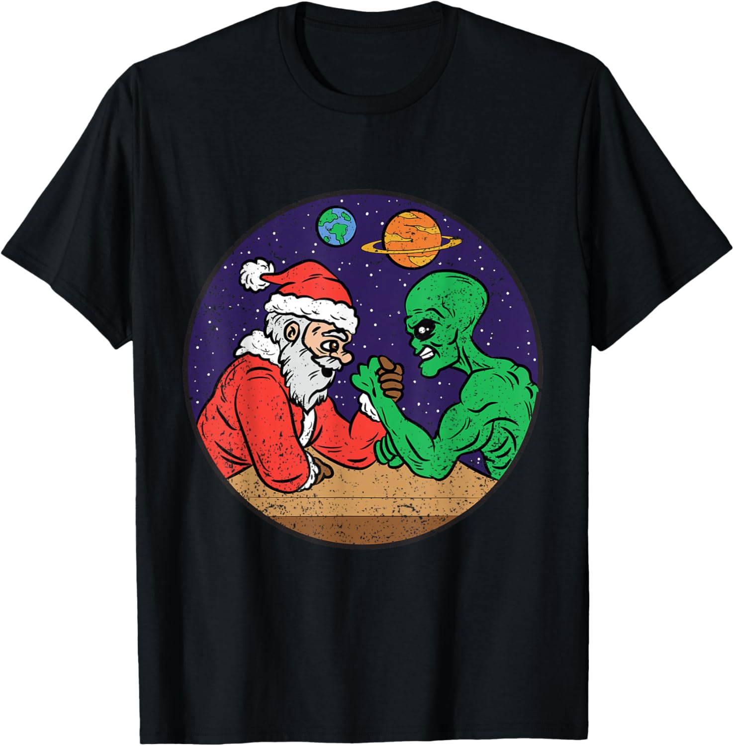 Santa Alien Arm Wrestling Christmas Pajama Funny X-Mas UFO
