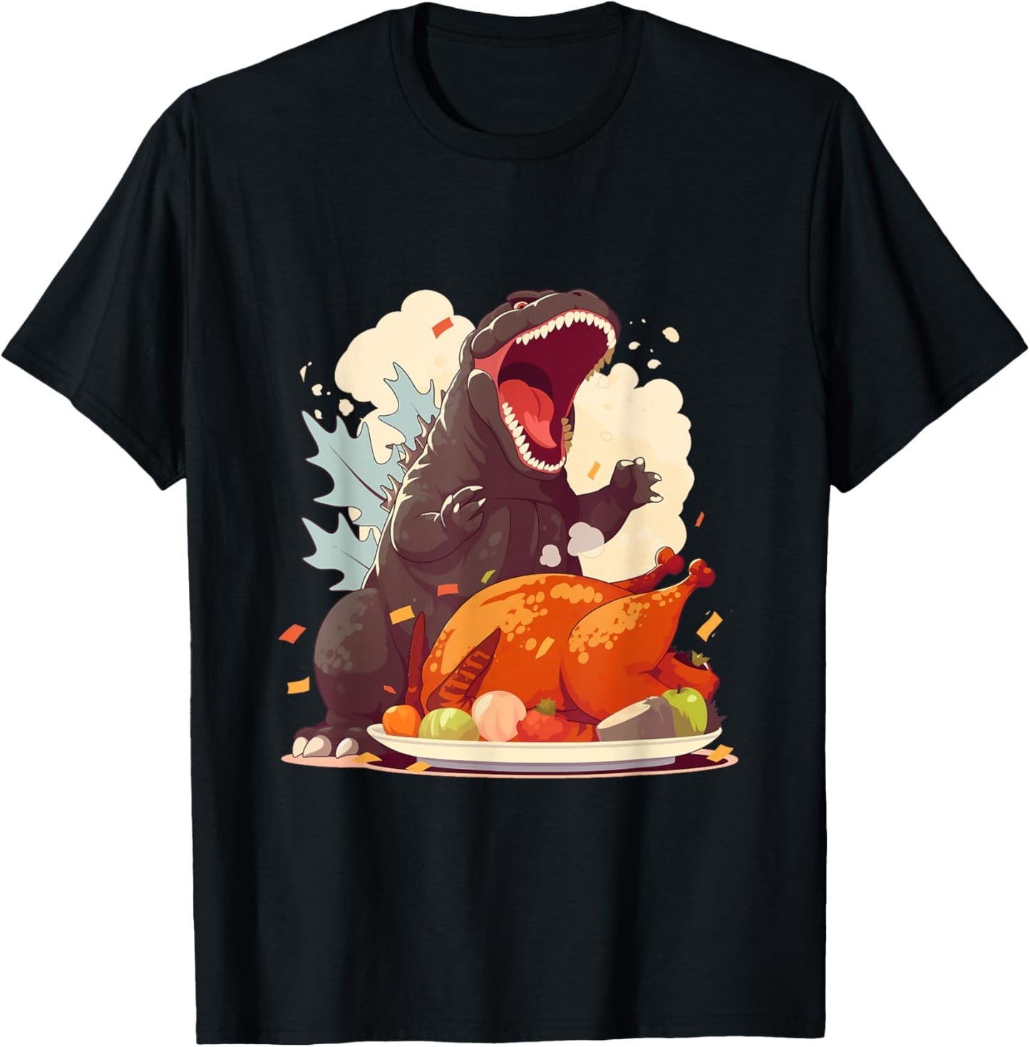 Kaiju Monsters Doing Everyday Things Hangry Kaiju Ready for Thanksgiving Turkey Feast Unisex-Adults T-Shirt