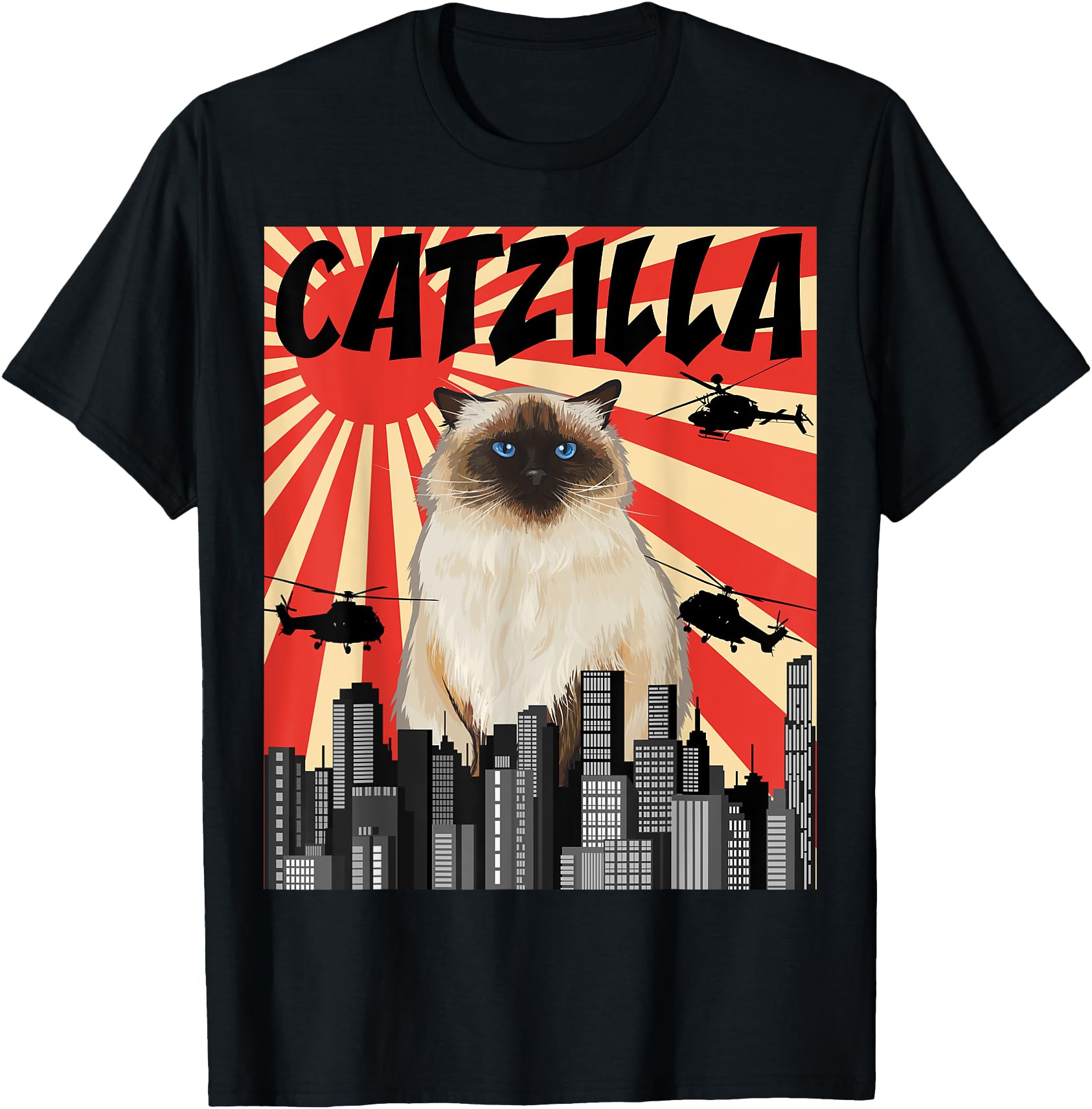 Funny Retro Japanese Catzilla Himalayan Cat Men Women