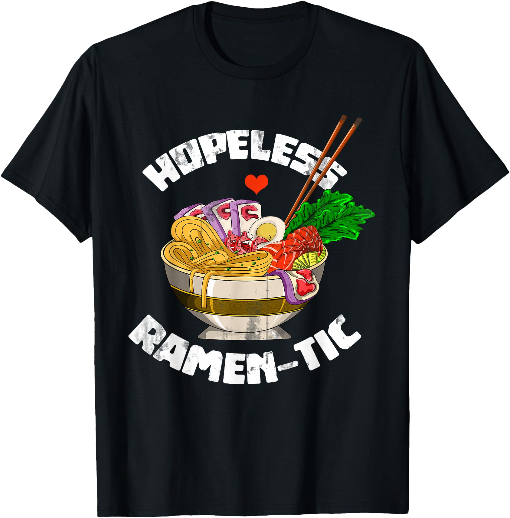 Japanese Tees and Gift Valentines Day Gift Funny Japanese Noodle Kawaii Anime Ramen T-Shirt, Black, Small