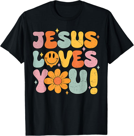 Christian Jesus Loves You Groovy Vintage Religious for women T-Shirt