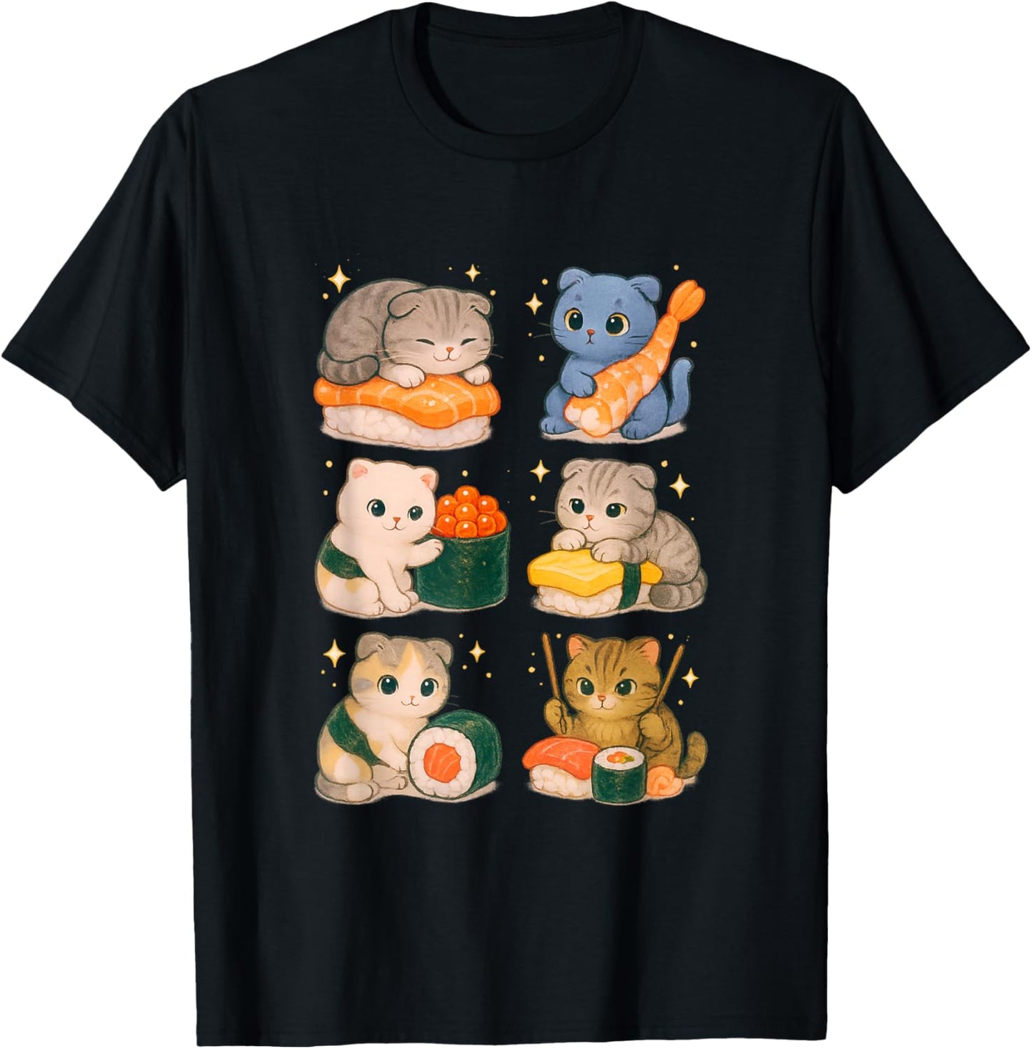 Kawaii Scottish Fold Sushi Cat Set in Chibi Food Style