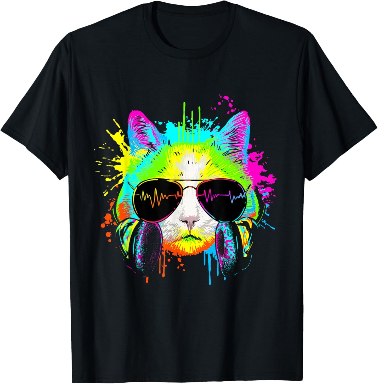 Funny Kitten Colourful Rainbow Rave Music DJ Cat