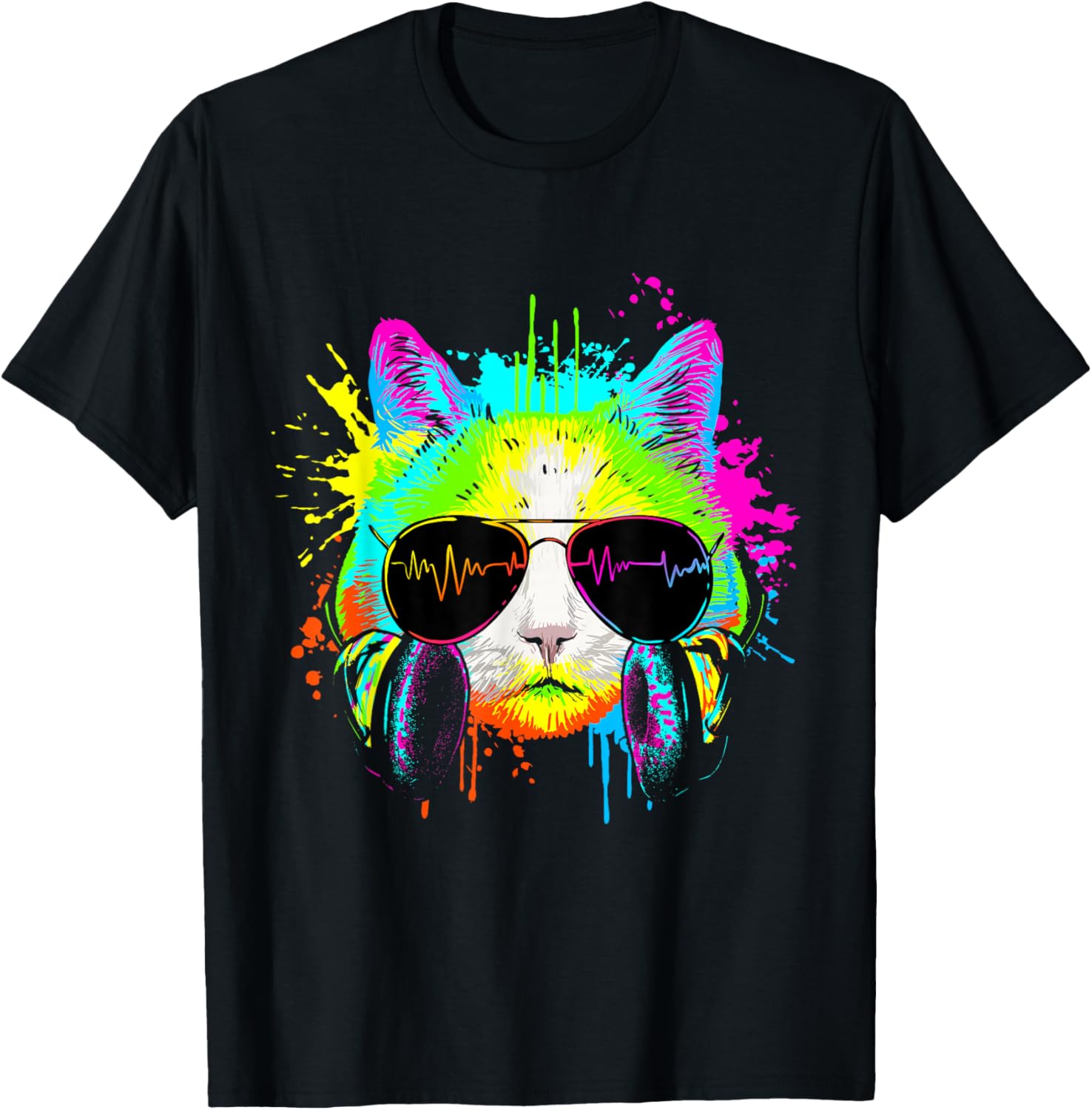 Funny Kitten Colourful Rainbow Rave Music DJ Cat