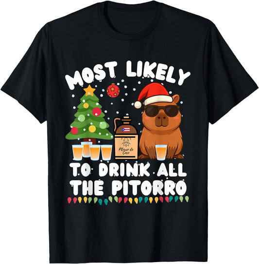 Capybara Most Likely to Drink All The Pitorro Funny Xmas