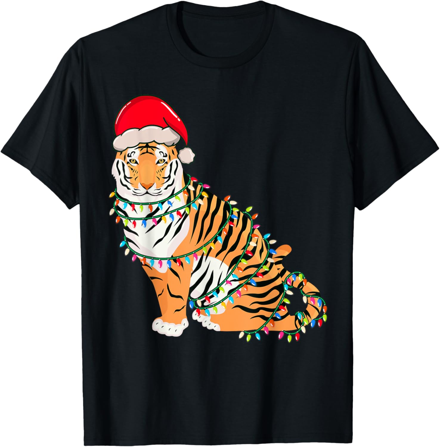 Christmas Lights Tiger Wearing Xmas Hat - Tiger Lover