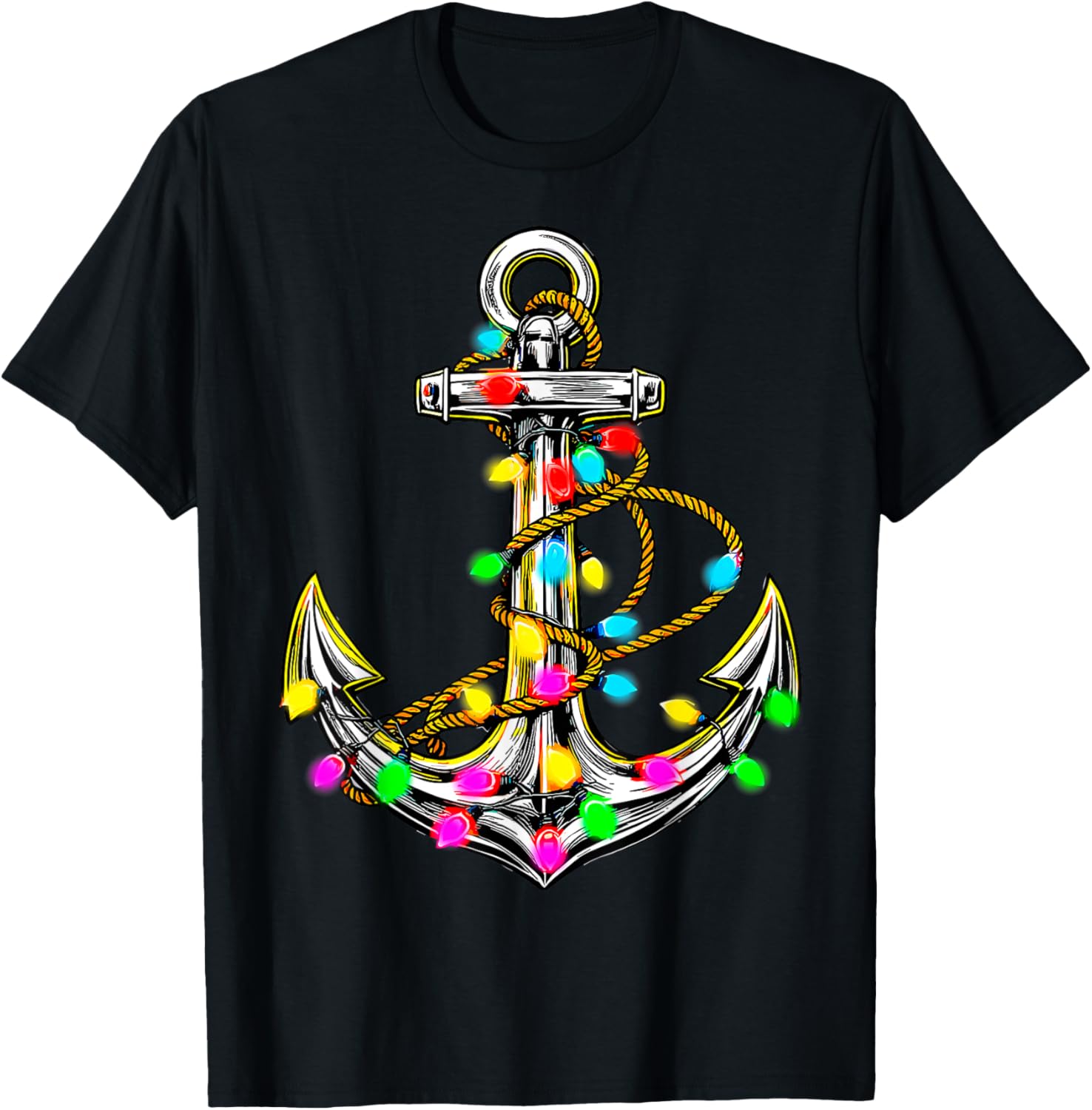 Anchor Christmas Tree Lights Sailor Boat Captain Xmas Tee