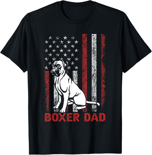 American Flag Patriotic Boxer Dad Dog Dad Gift Fathers Day T-Shirt for Men Women