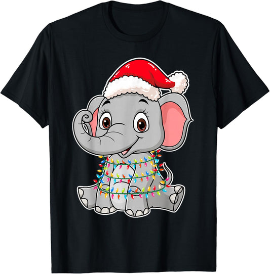 Christmas Lights Elephant Wearing Xmas Hat - Elephant Lover