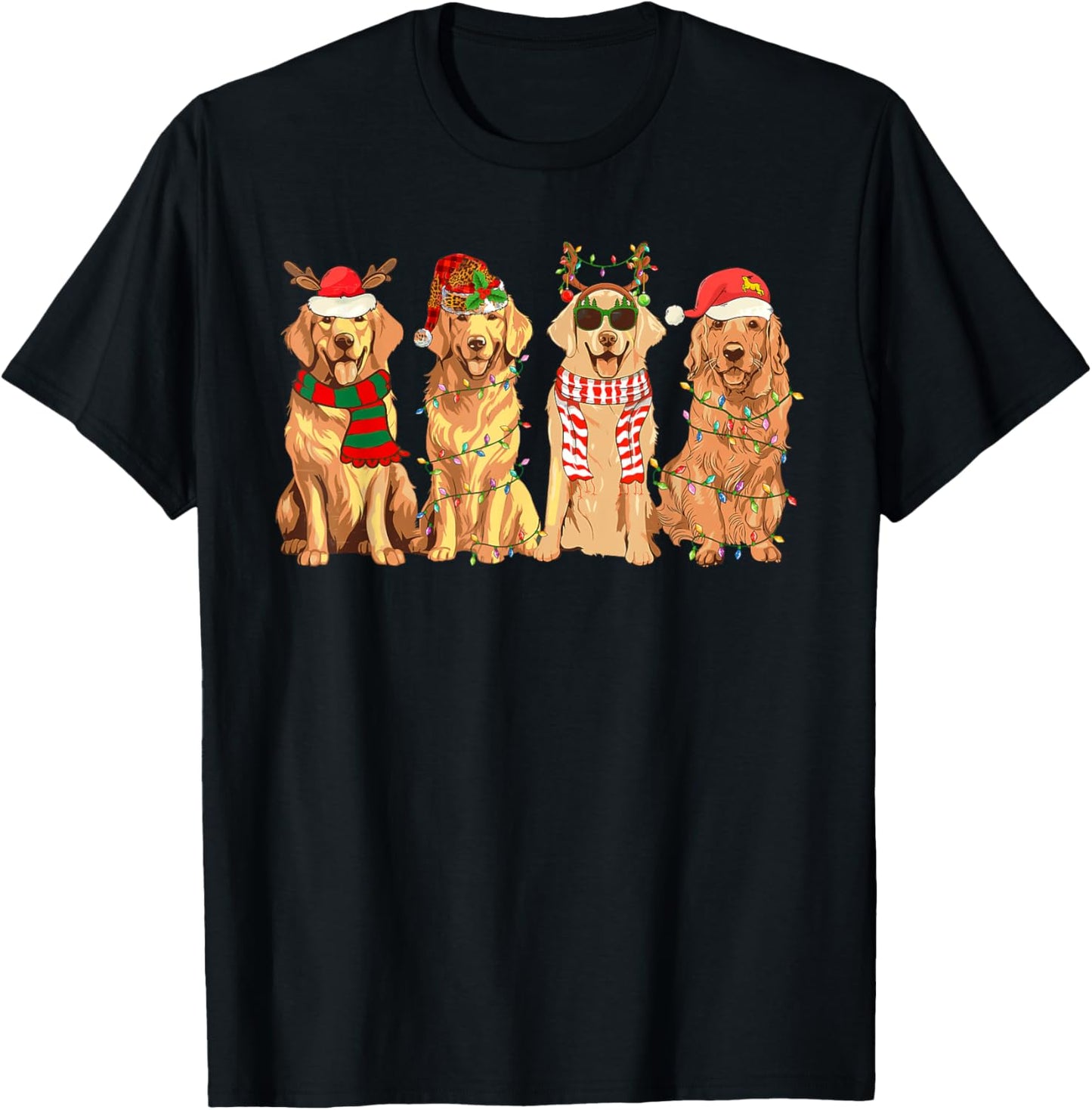 Funny Dogs Golden Retriever Christmas Xmas Lights Dog Lover Men Women Kids