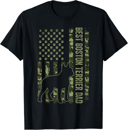 American Flag Best Boston Terrier Dad Ever Tee Dog Dad T-Shirt for Women Kids Men