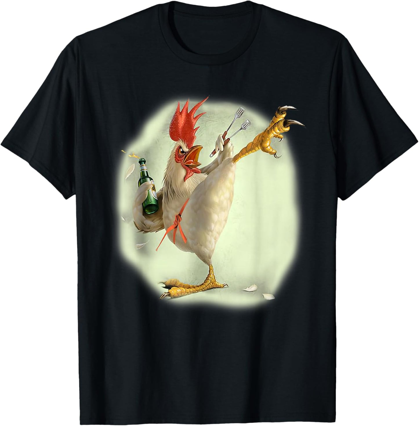 Chicken Beer Karate Kick Cool Chicken Funny Chicken Farmer T-Shirt