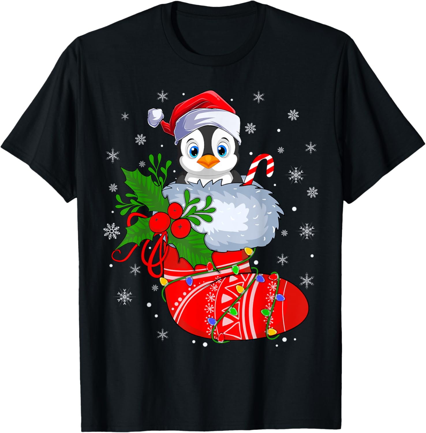 Emperor Penguin In Christmas Socks Lights Santa Penguin Xmas