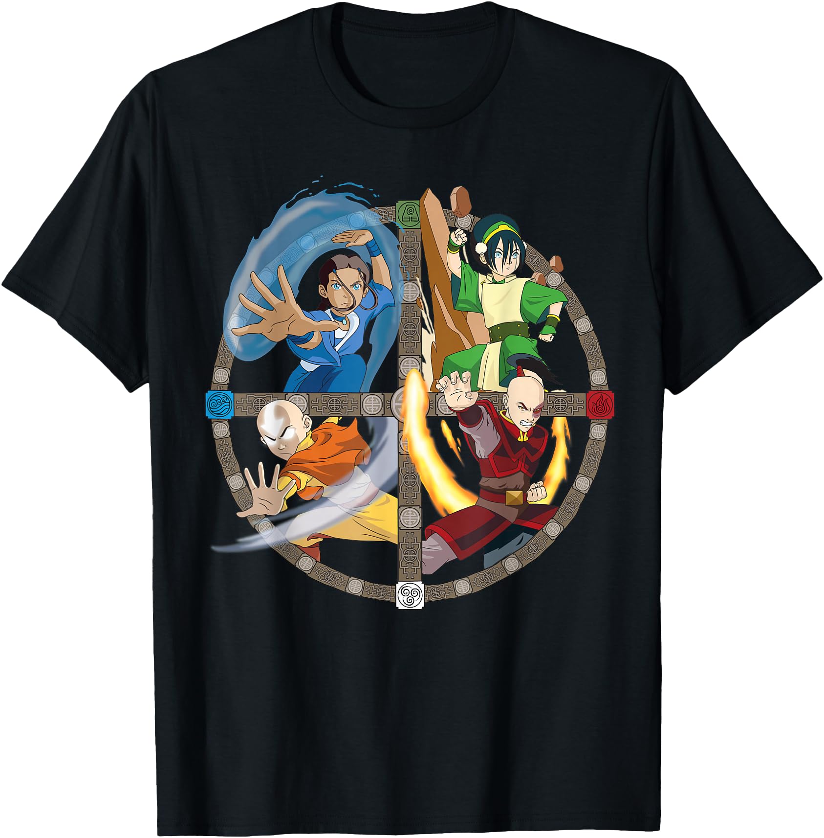 Avatar: The Last Airbender All Characters T-Shirt - Adult Unisex - Black - Short Sleeve - Small - Classic Fit - Cotton Blend - Officially Licensed Nickelodeon Product