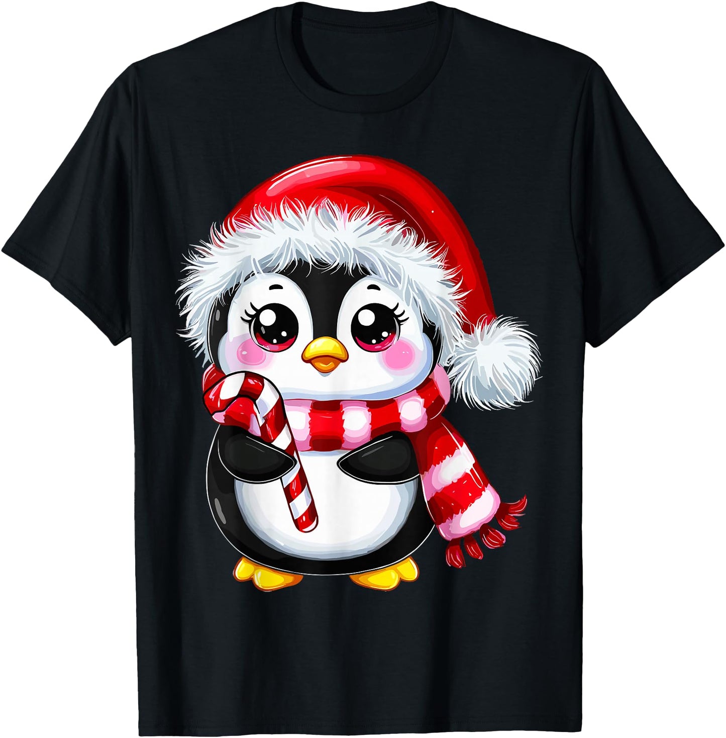 Penguin Christmas Lover Unisex-Adult T-Shirt Black Small Modern Casual Cartoon Christmas Winter Pull On 1 Count 0 Pockets Lightweight Unique Design Slightly Stretchable