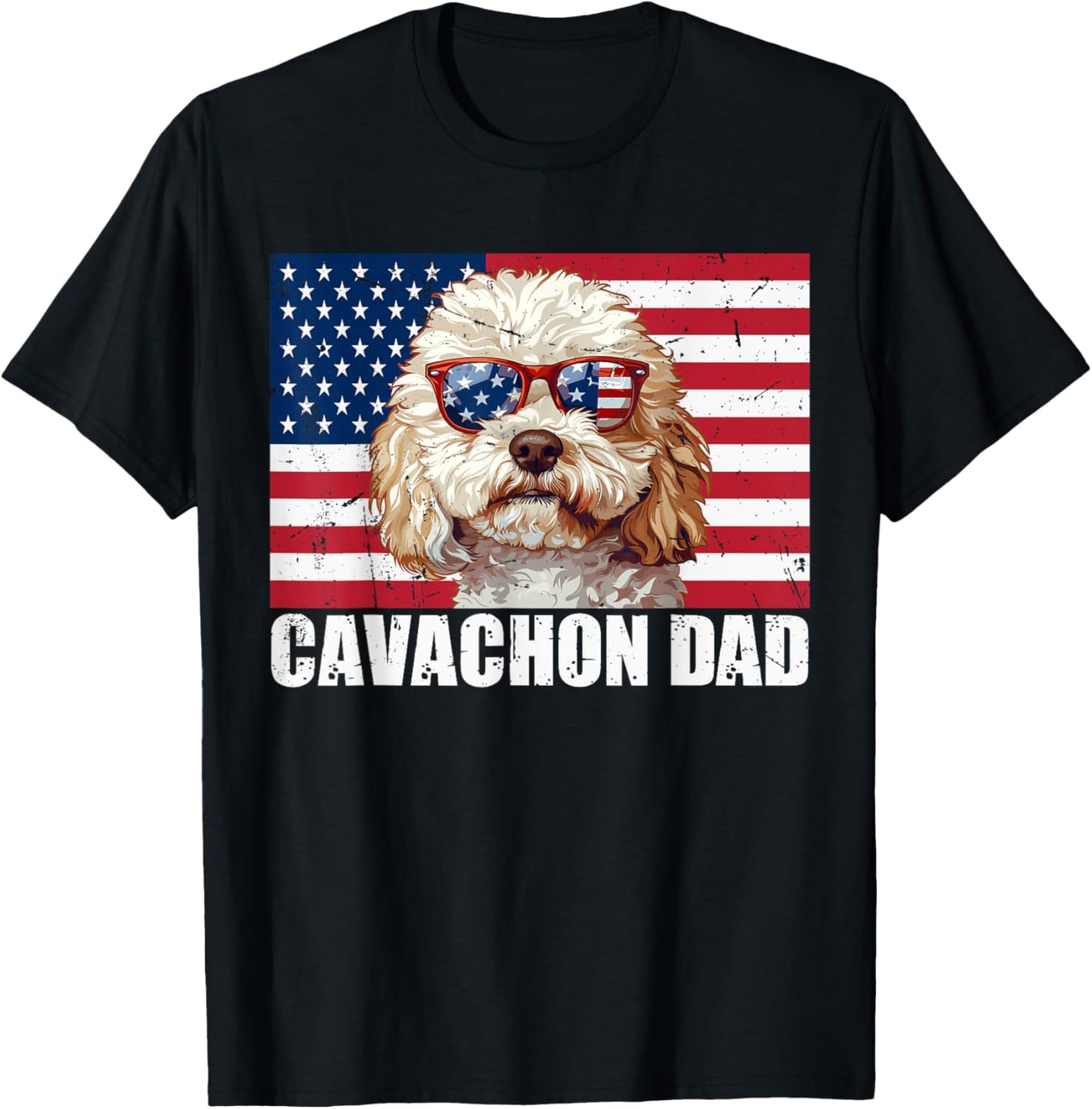 Cavachon Dad American Flag Puppy Lover Dog Owner 4th of July T-Shirt