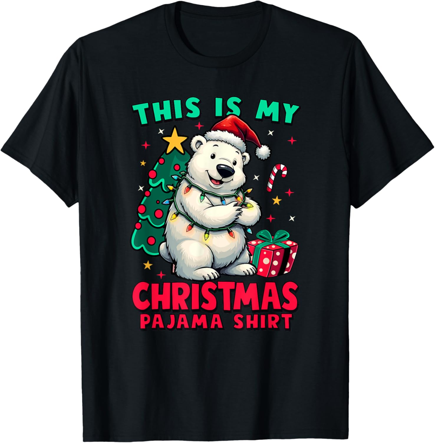 Polar Bear Christmas Pajama Santa Bear Xmas Lights
