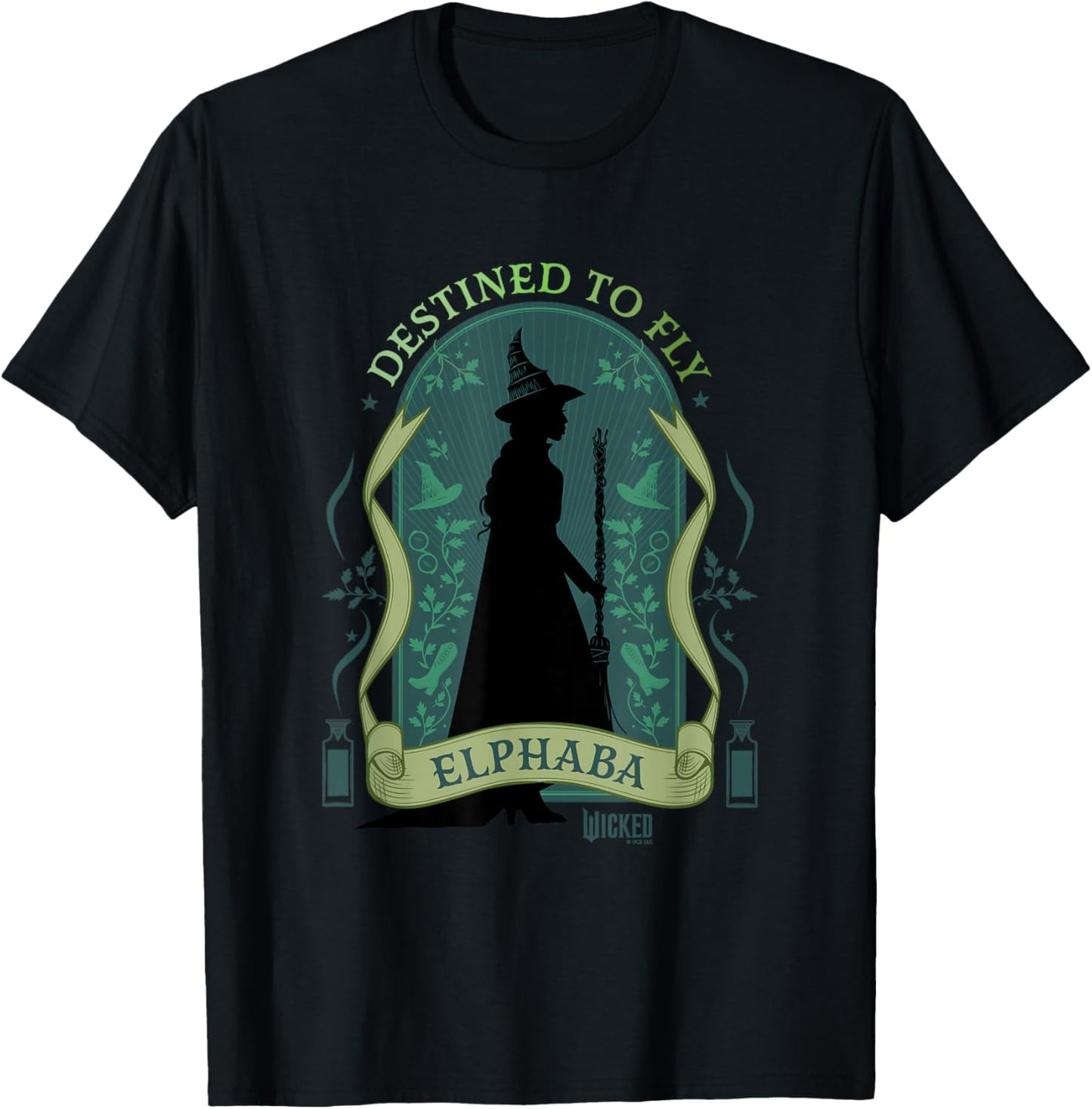 Wicked Elphaba Destined To Fly Silhouette Unisex-Adults T-Shirt, Black, Small
