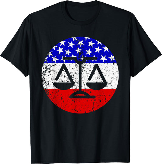 American Flag Lawyer Judge Shirt - Scale of Justice T-Shirt