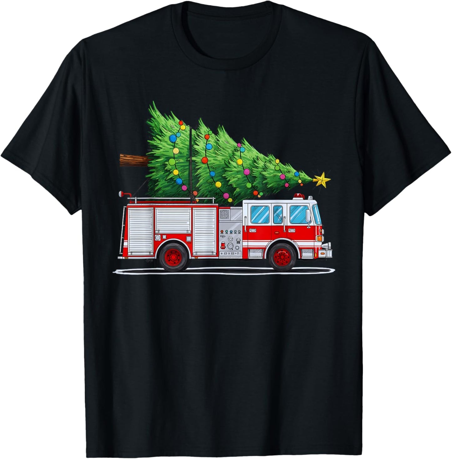 Fire Truck Christmas Tree Xmas Lights Firefighter Holiday