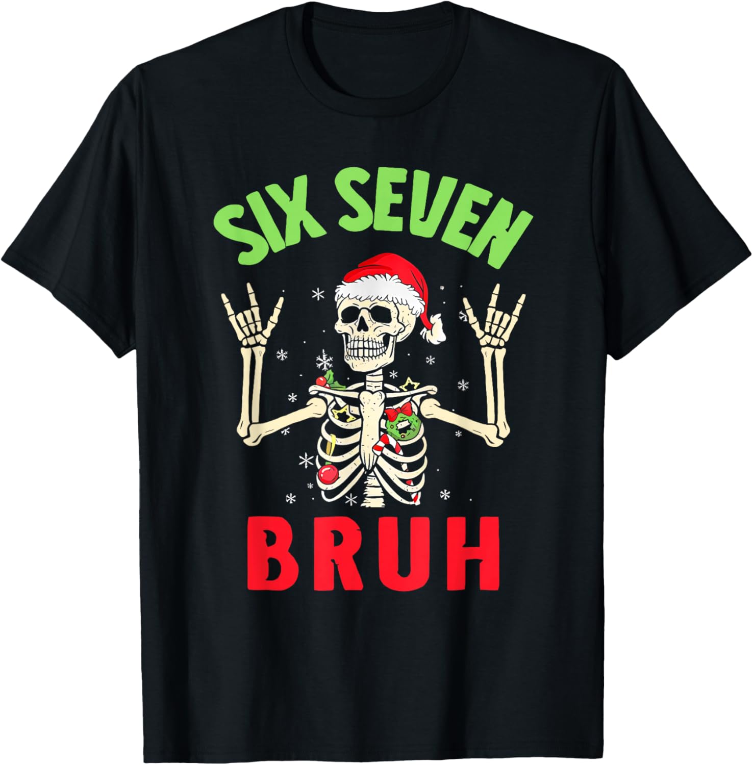 Funny 6 7 Meme Skeleton Santa Christmas Six Seven Bruh Xmas